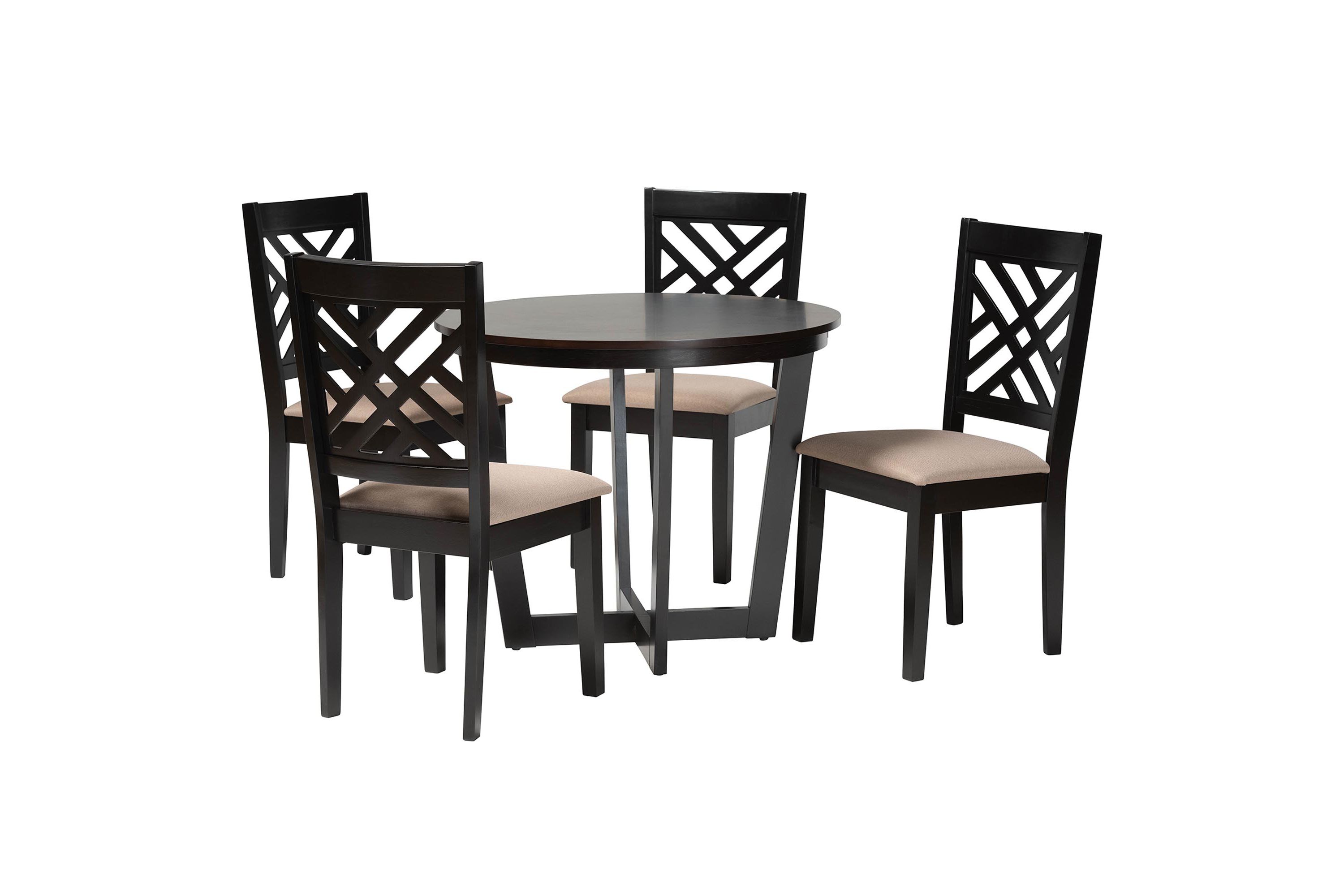 Alena Modern Sand Fabric and Dark Brown Finished Wood 5-Piece Dining Set