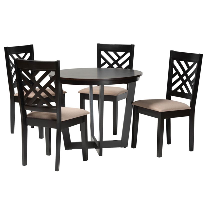 Alena Modern Sand Fabric and Dark Brown Finished Wood 5-Piece Dining Set