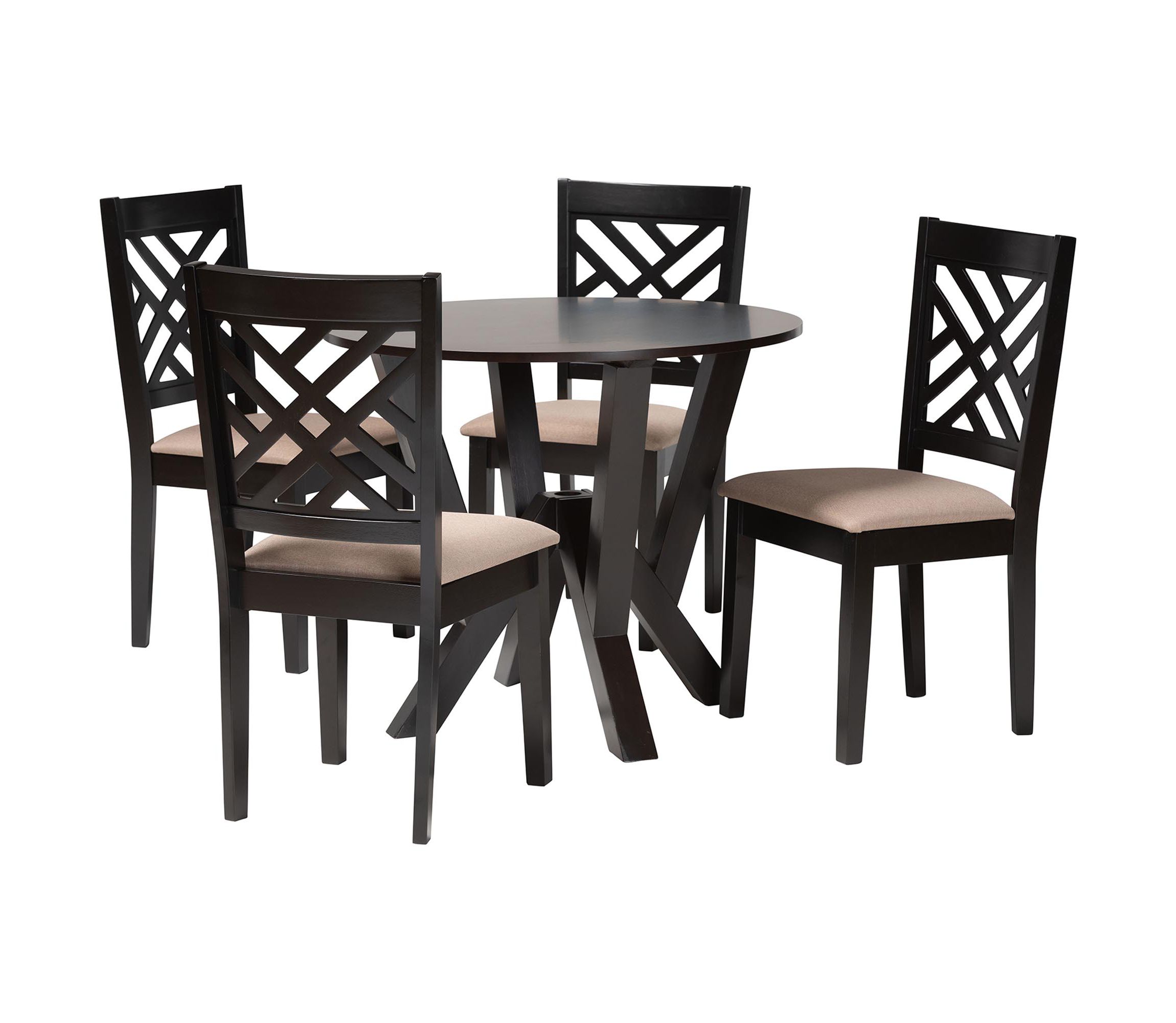 Elise Modern Sand Fabric and Dark Brown Finished Wood 5-Piece Dining Set