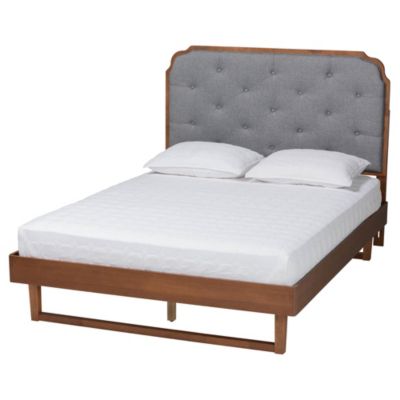 Baxton Studio Roald Mid-Century Modern Grey Fabric and Walnut Brown Wood King Size Platform Bed -  0193271325986