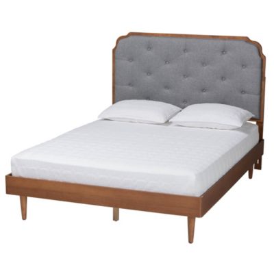 Baxton Studio Garron Mid-Century Modern Grey Fabric and Walnut Brown Wood King Size Platform Bed -  0193271426973