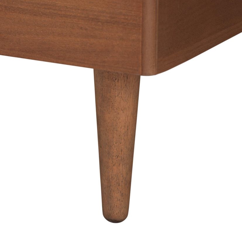 Garron Mid-Century Modern Grey Fabric and Walnut Brown Wood King Size Platform Bed