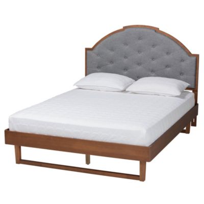 Baxton Studio Douglas Mid-Century Modern Grey Fabric and Walnut Brown Wood King Size Platform Bed -  0193271326624