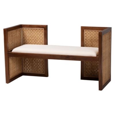 bali & pari Lovina Bohemian Light Honey Rattan and Acacia Wood Accent Bench, Brown