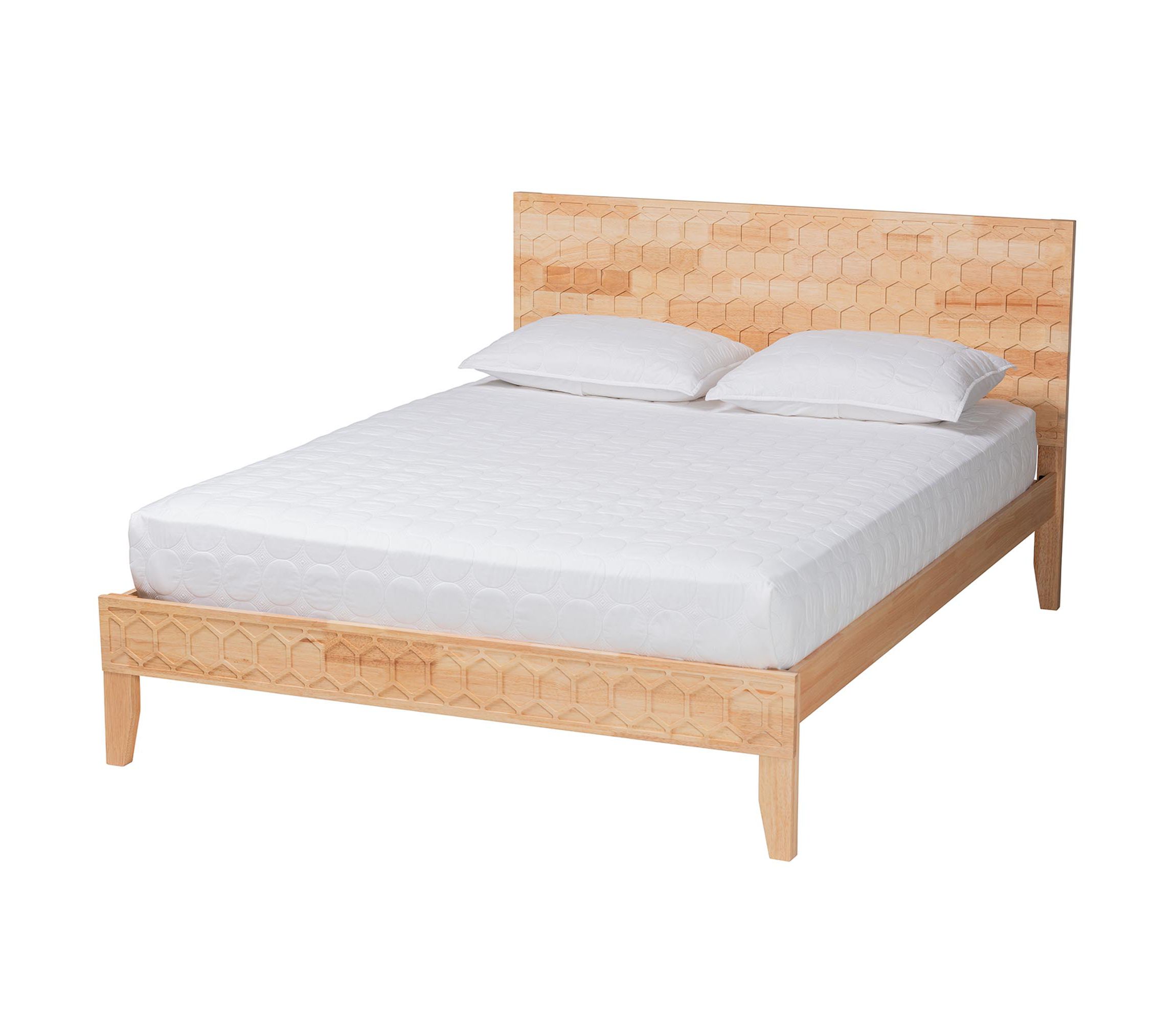 Hosea Japandi Carved Honeycomb Natural King Size Platform Bed