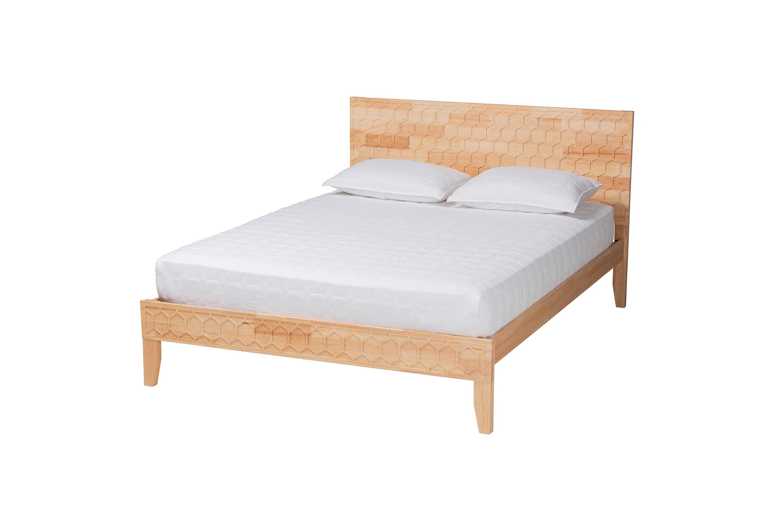 Hosea Japandi Carved Honeycomb Natural King Size Platform Bed
