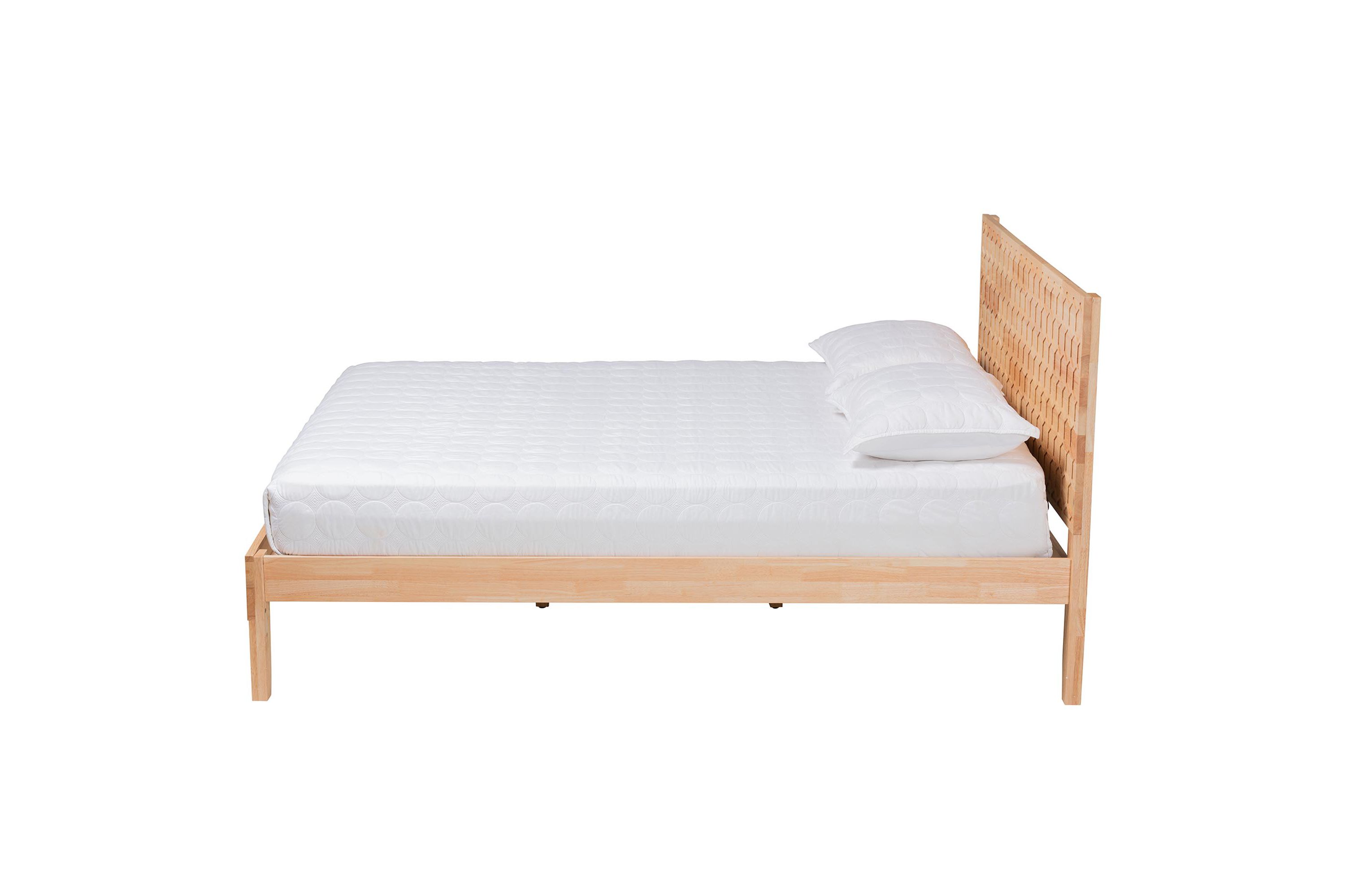 Hosea Japandi Carved Honeycomb Natural King Size Platform Bed