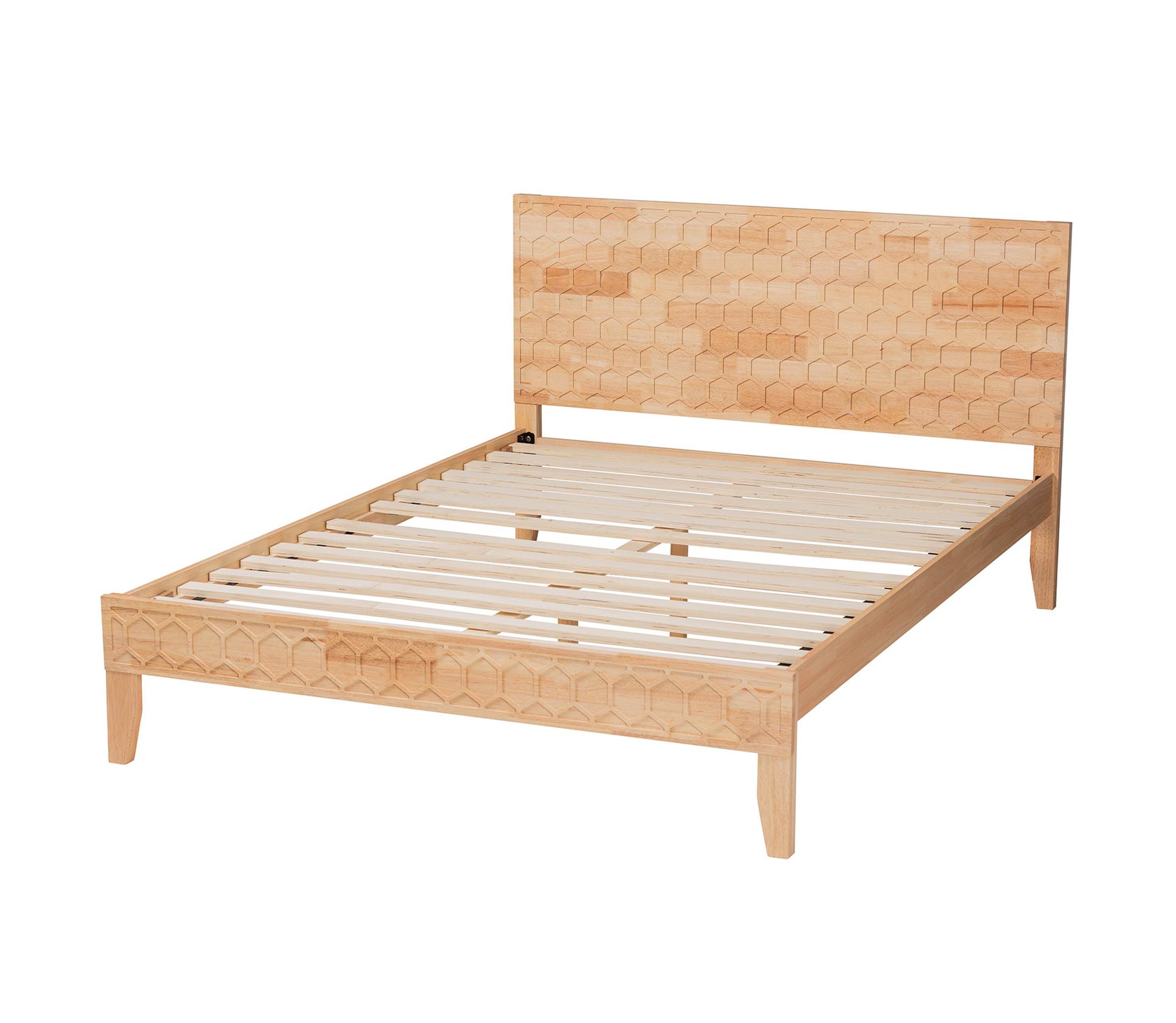 Hosea Japandi Carved Honeycomb Natural King Size Platform Bed