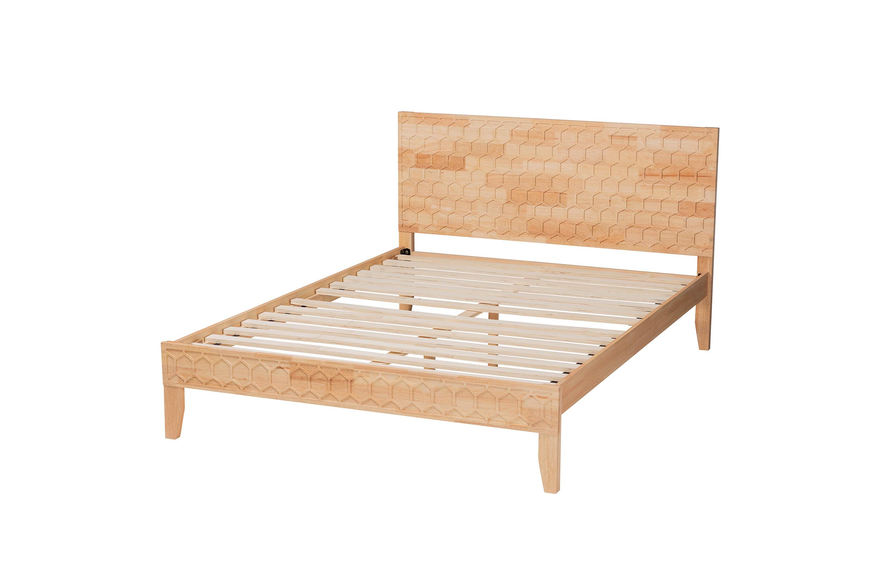 Hosea Japandi Carved Honeycomb Natural King Size Platform Bed