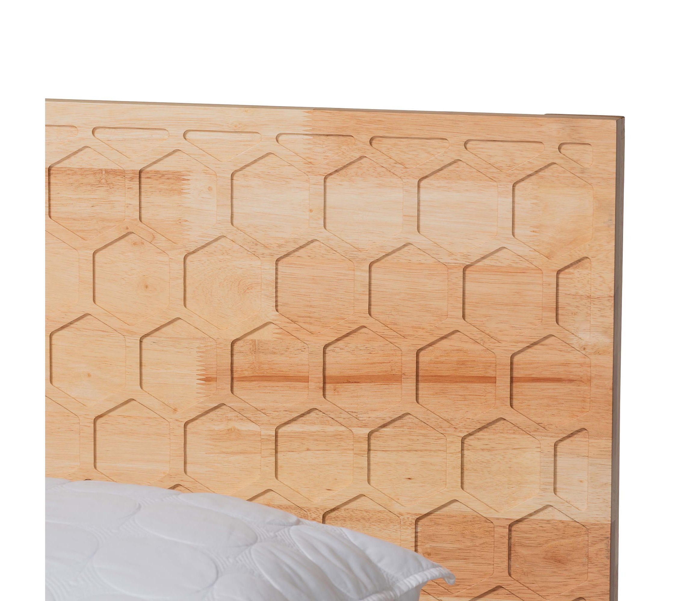 Hosea Japandi Carved Honeycomb Natural King Size Platform Bed