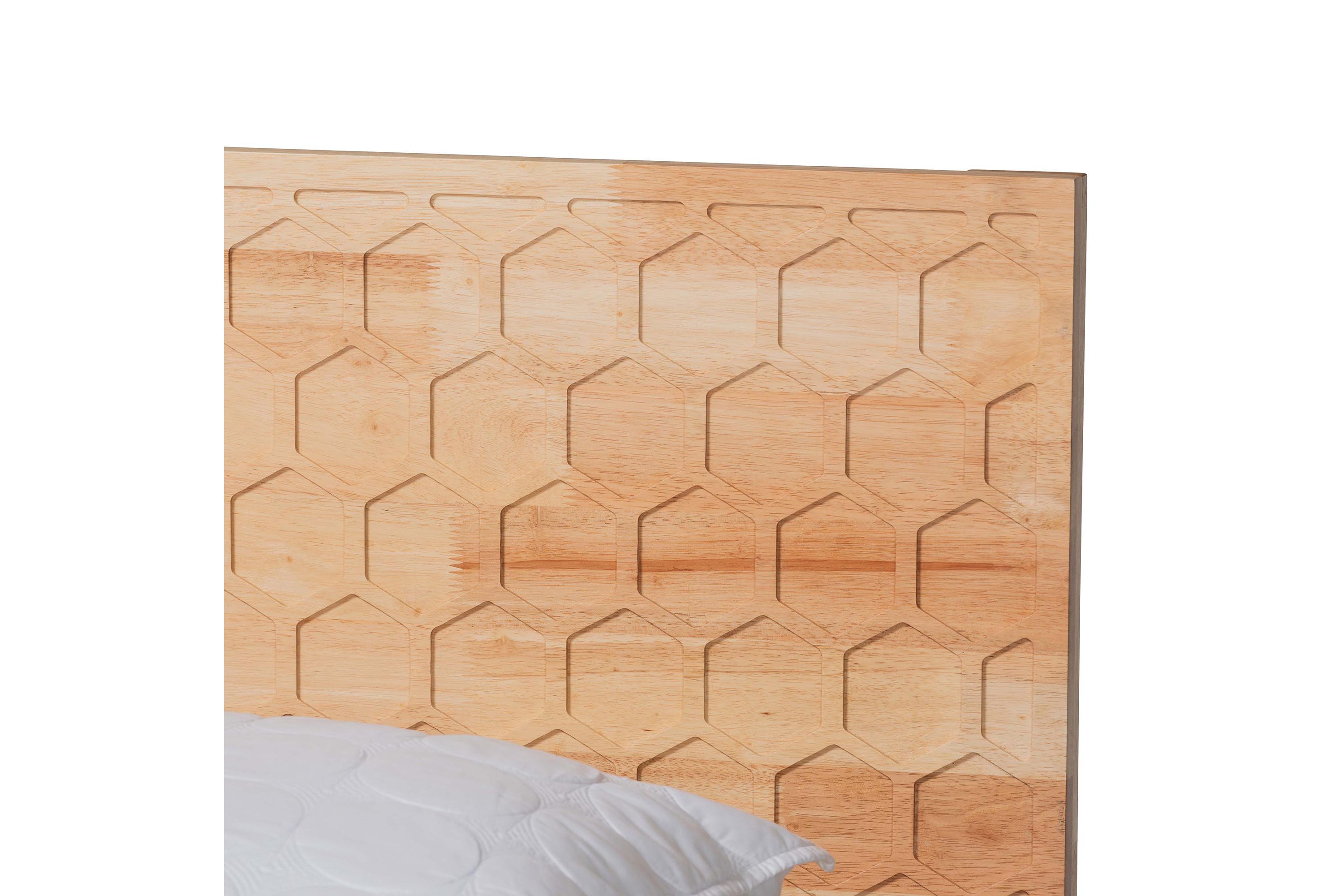 Hosea Japandi Carved Honeycomb Natural King Size Platform Bed