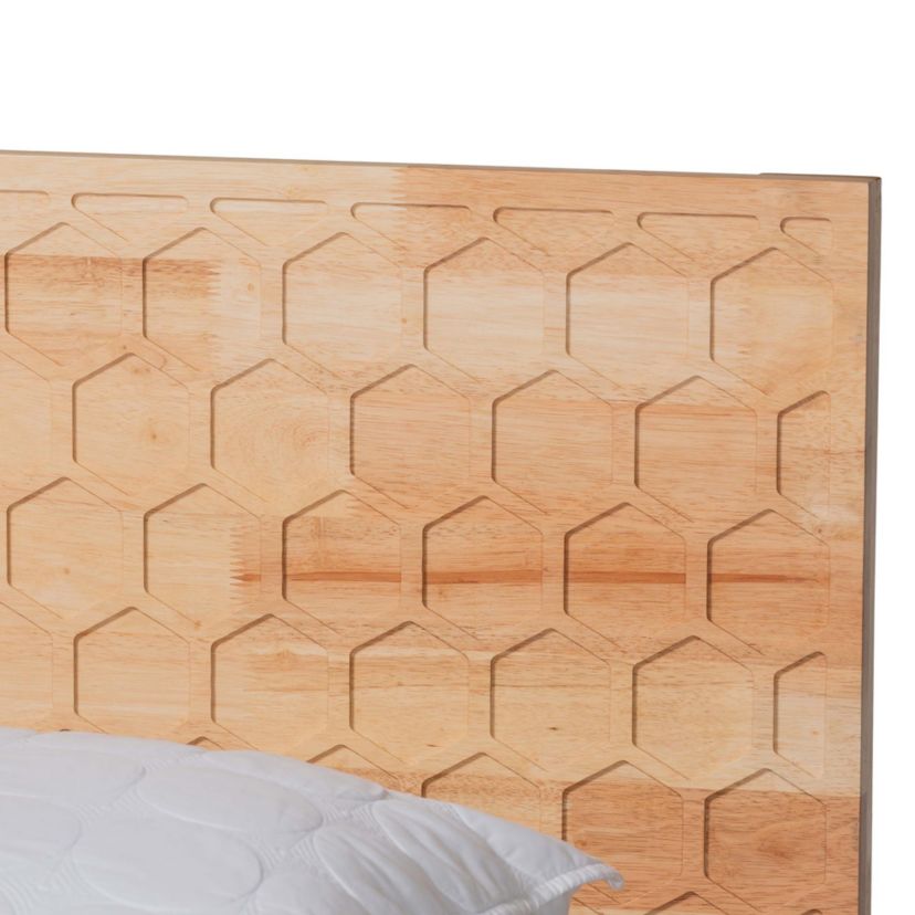 Hosea Japandi Carved Honeycomb Natural King Size Platform Bed