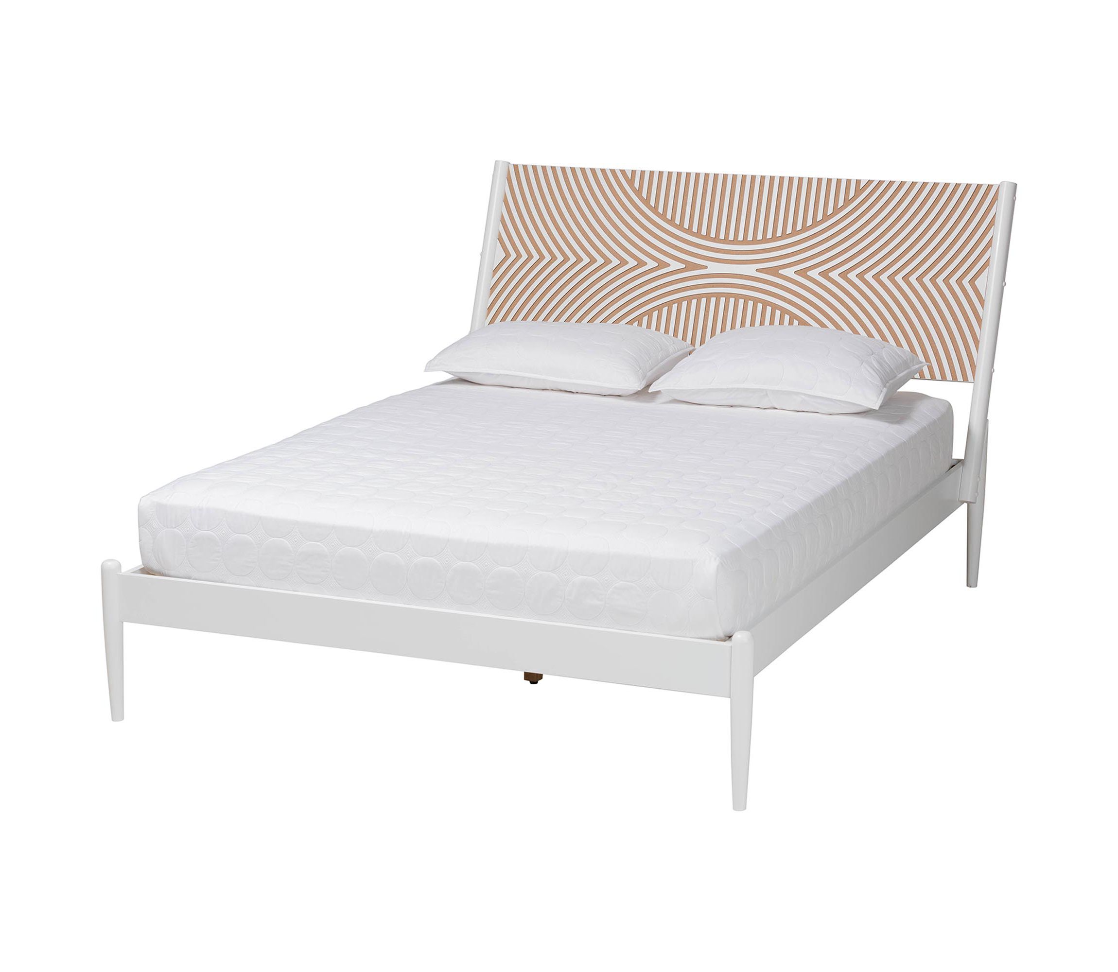 Louetta Coastal White King Size Platform Bed with Carved Contrasting Headboard