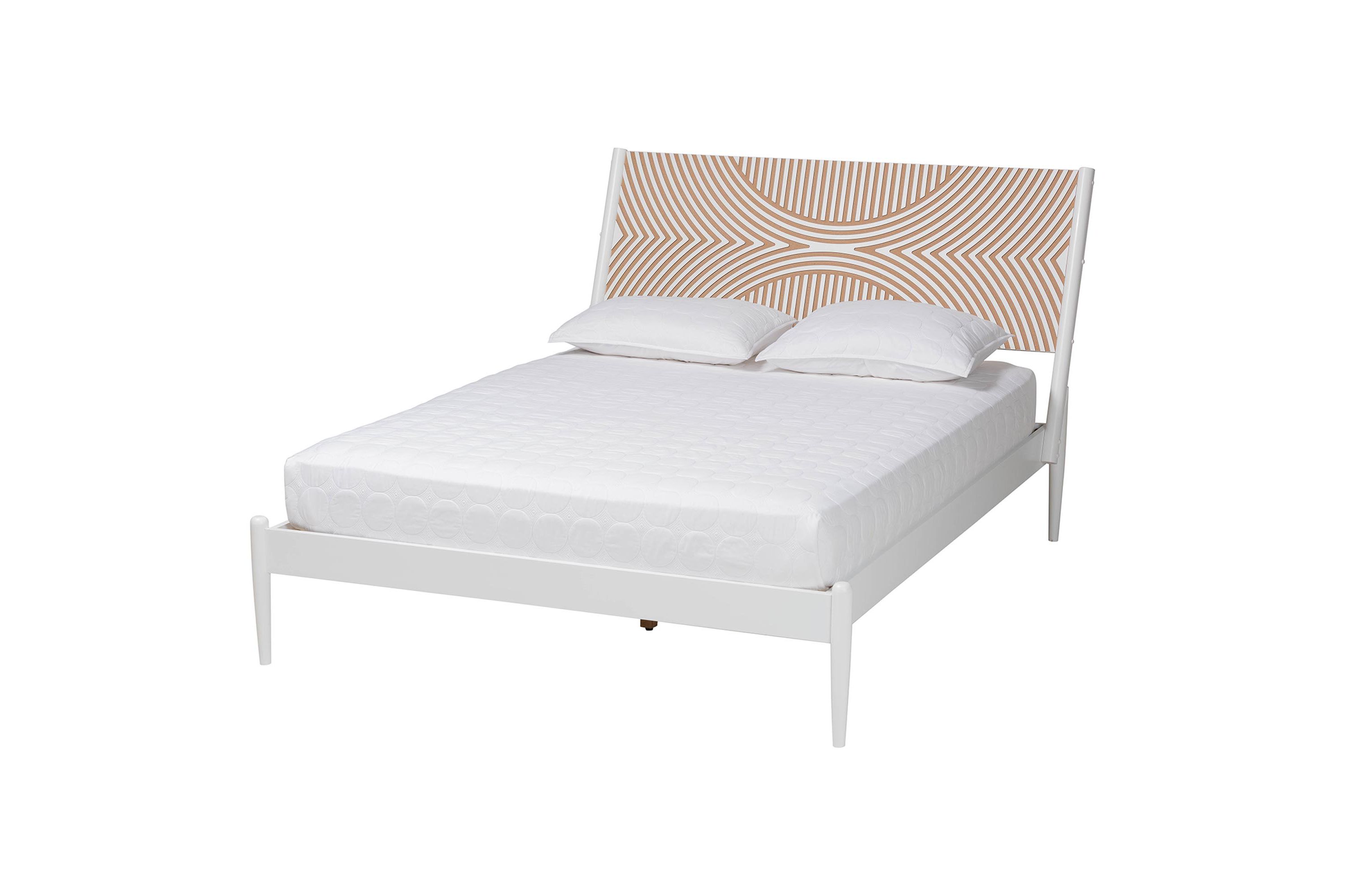 Louetta Coastal White King Size Platform Bed with Carved Contrasting Headboard