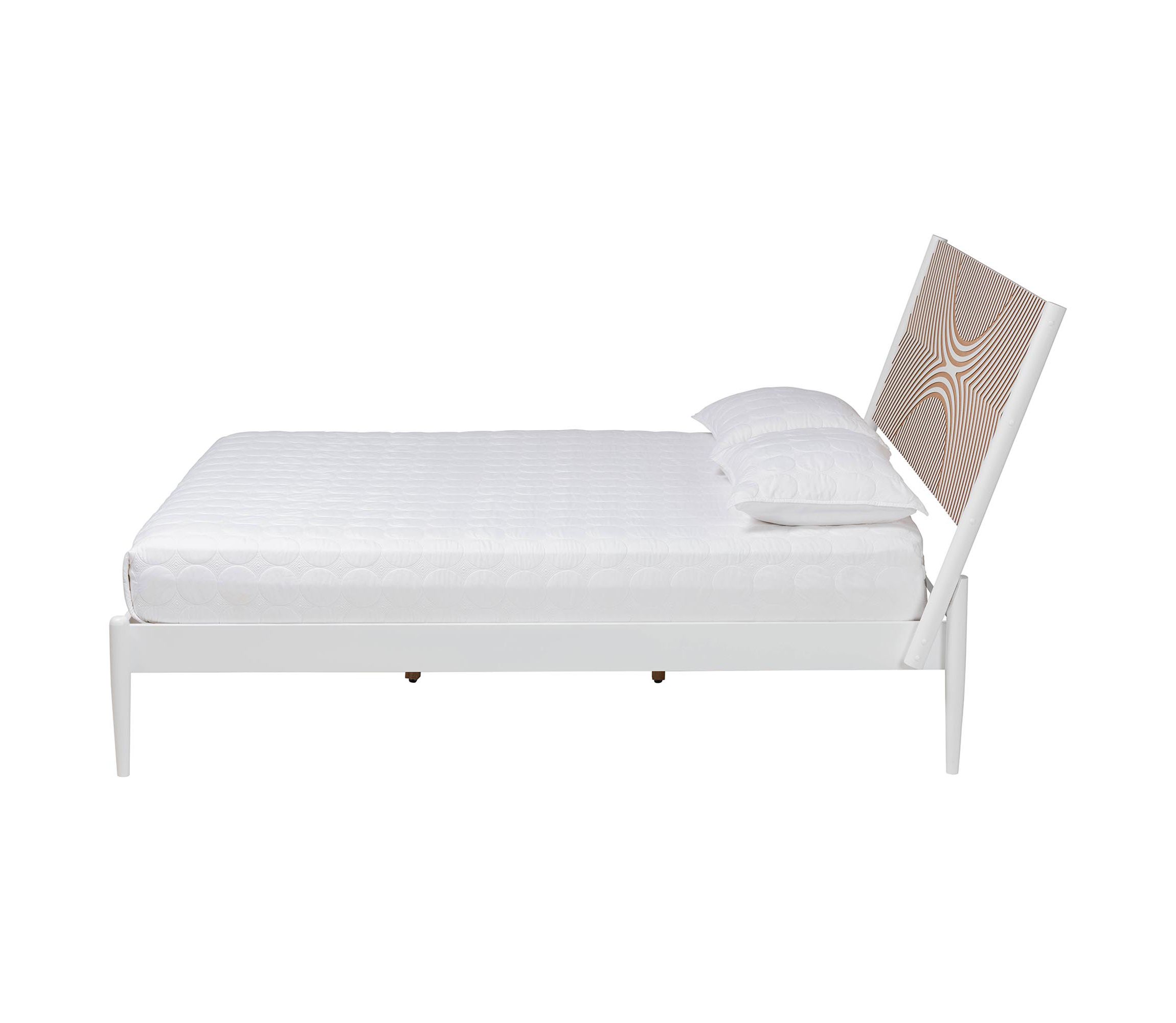 Louetta Coastal White King Size Platform Bed with Carved Contrasting Headboard