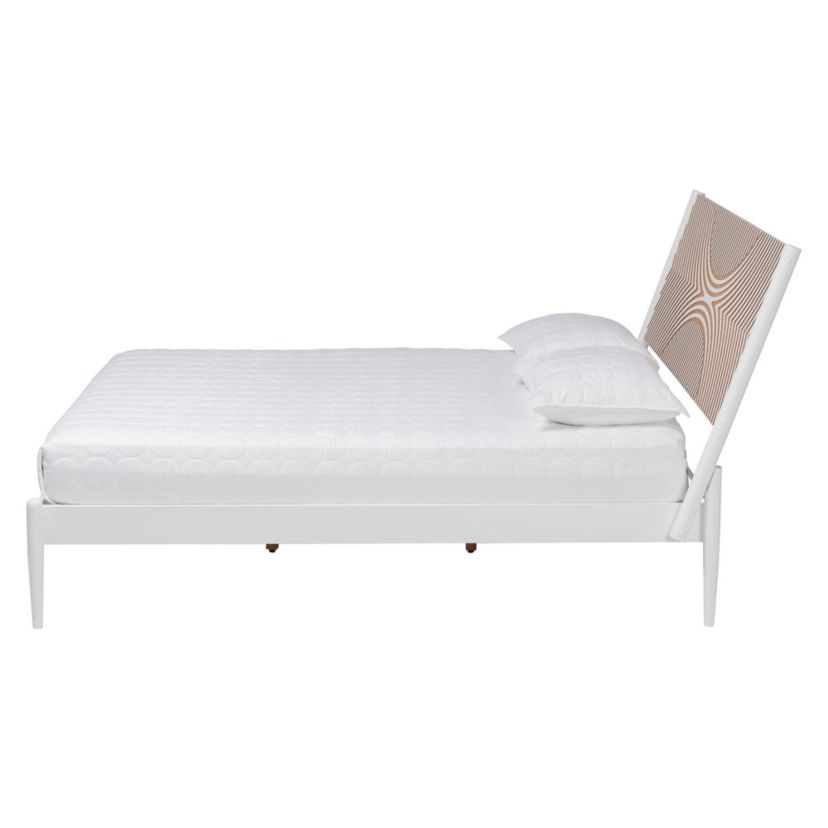 Louetta Coastal White King Size Platform Bed with Carved Contrasting Headboard