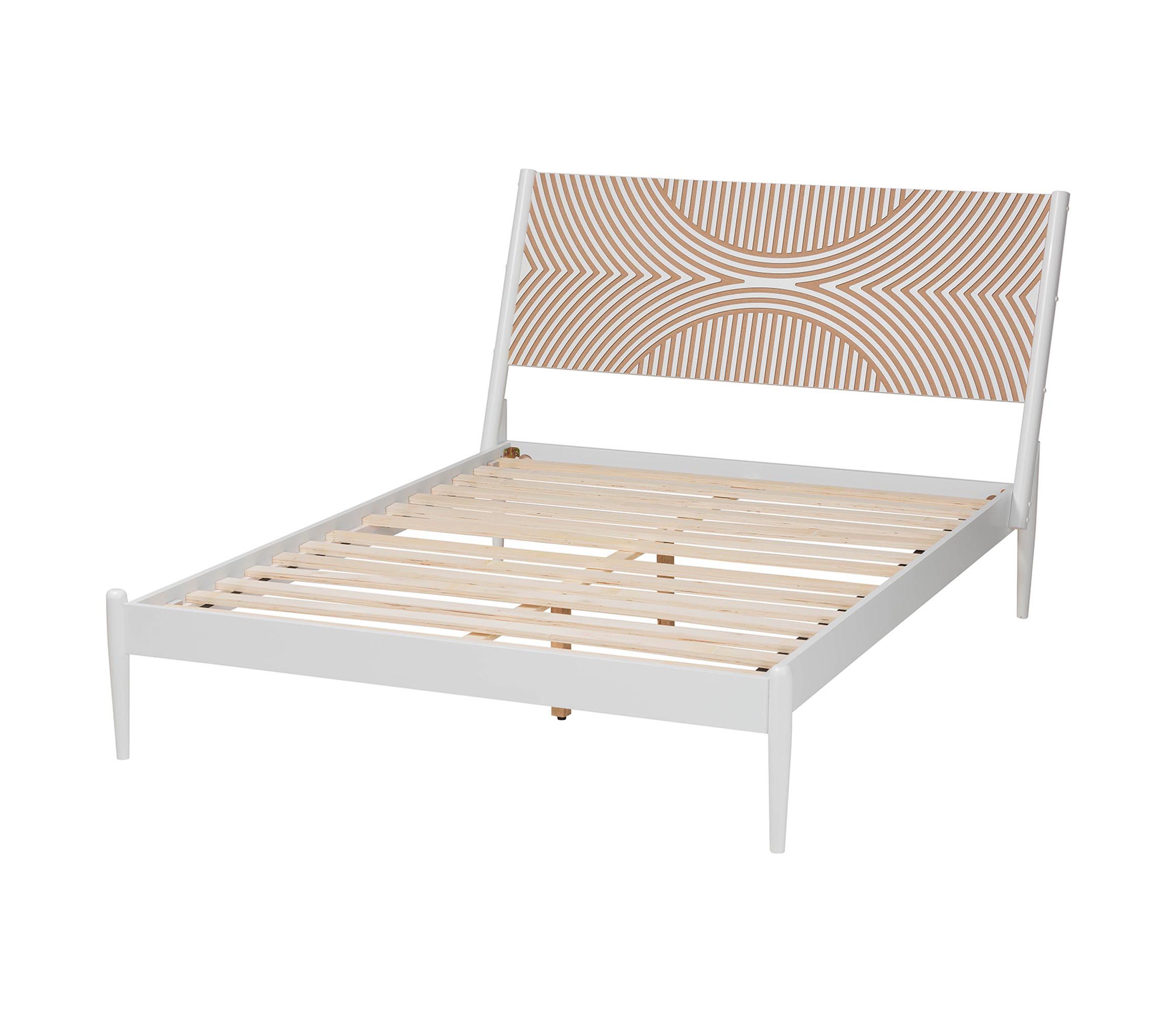 Louetta Coastal White King Size Platform Bed with Carved Contrasting Headboard