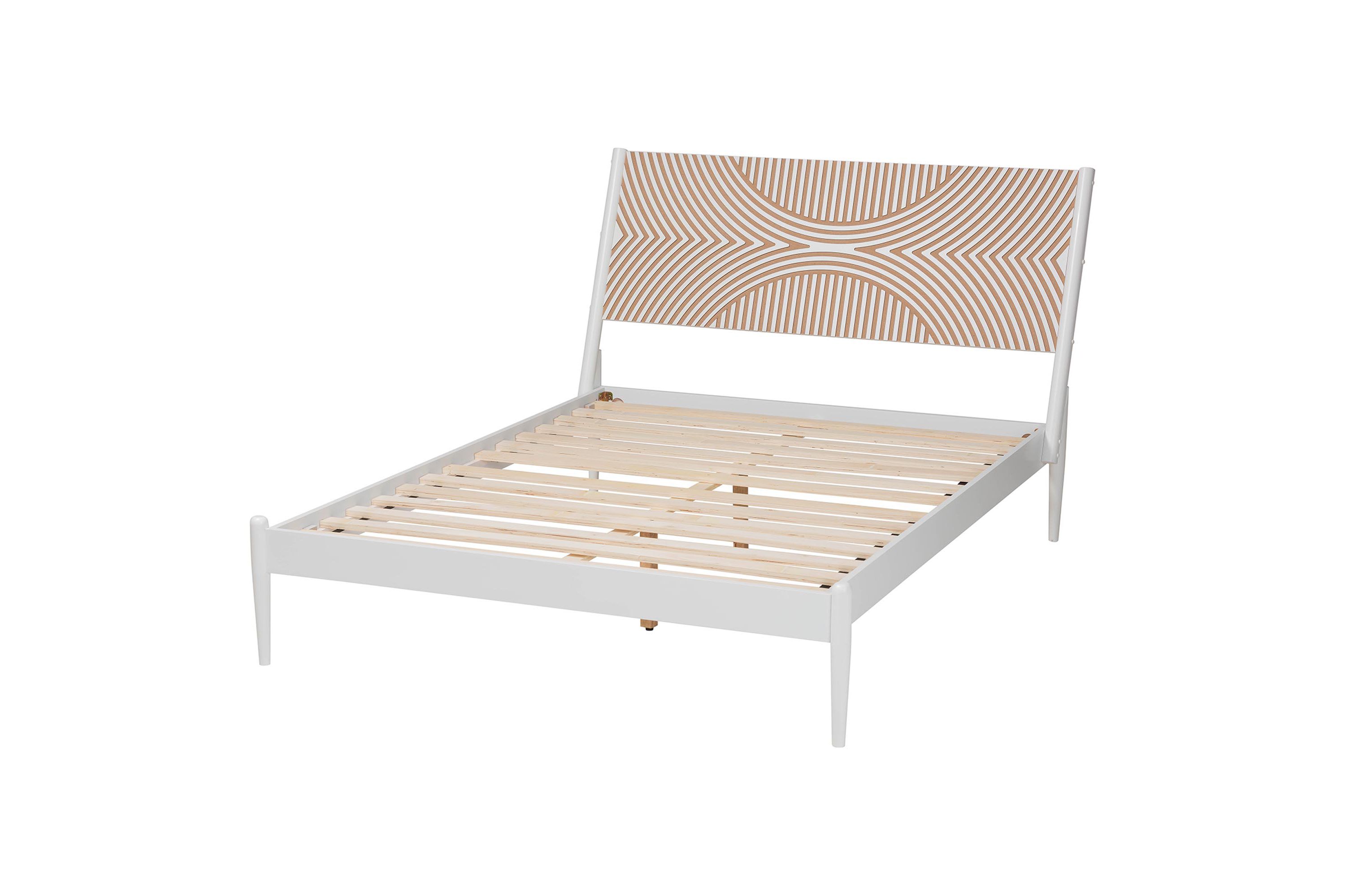 Louetta Coastal White King Size Platform Bed with Carved Contrasting Headboard