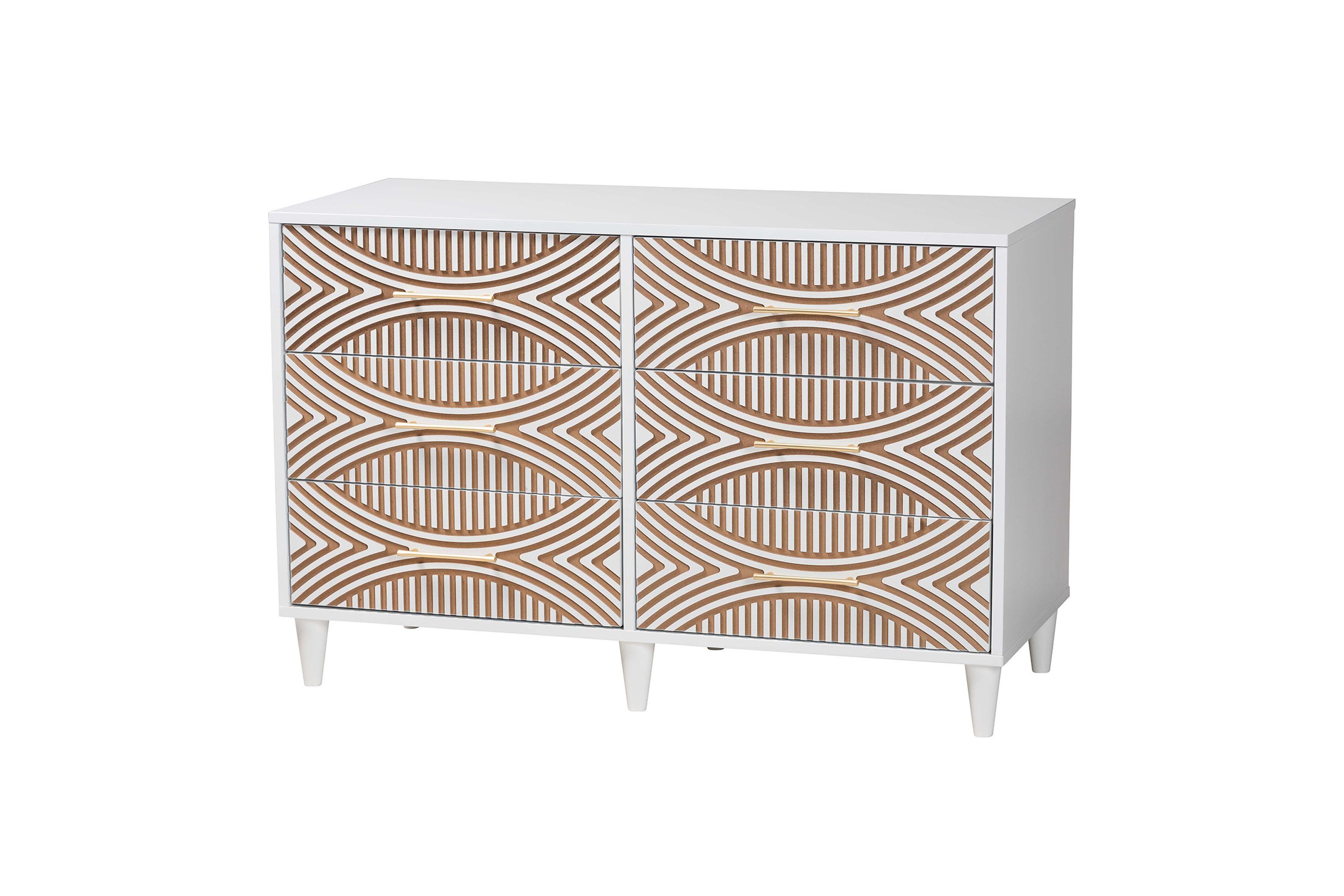 Louetta Coastal White Carved Contrasting 6-Drawer Dresser
