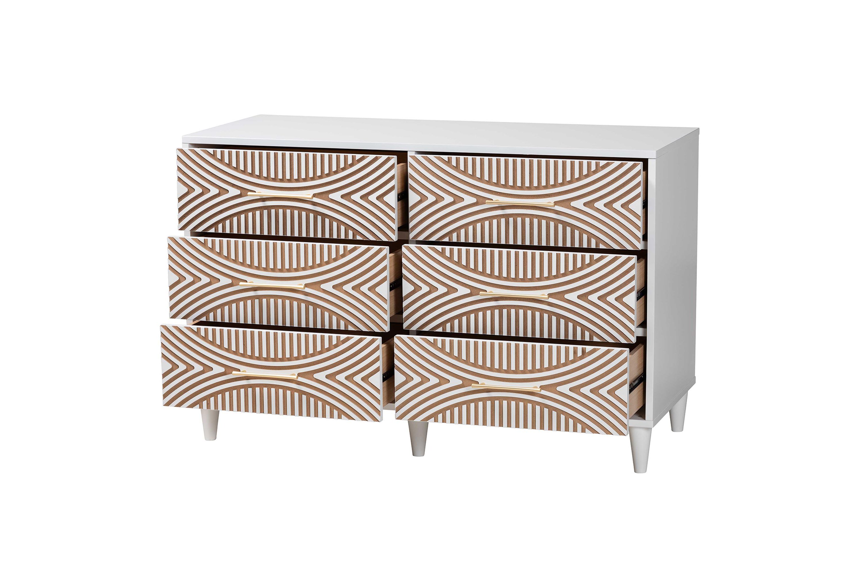 Louetta Coastal White Carved Contrasting 6-Drawer Dresser