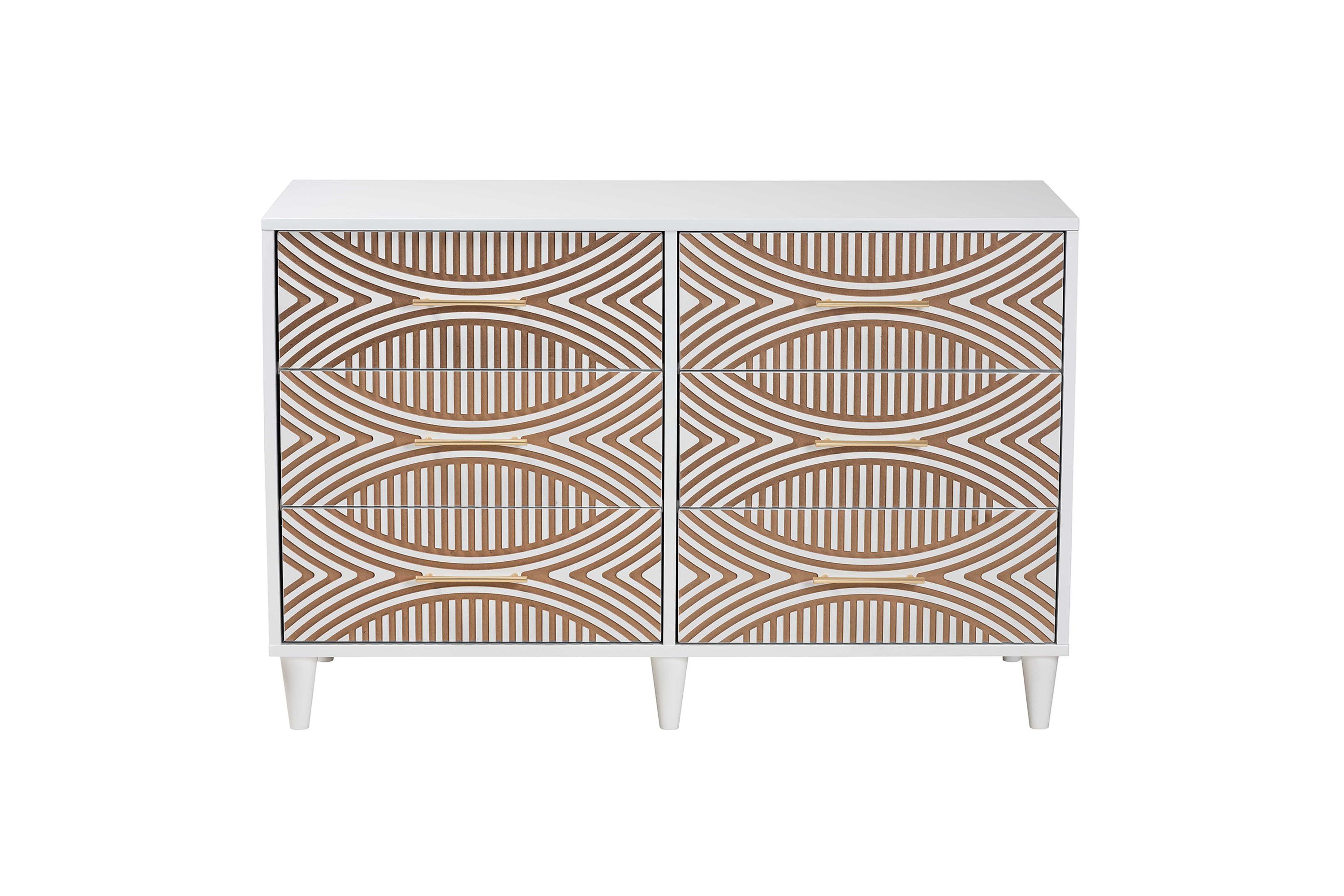 Louetta Coastal White Carved Contrasting 6-Drawer Dresser