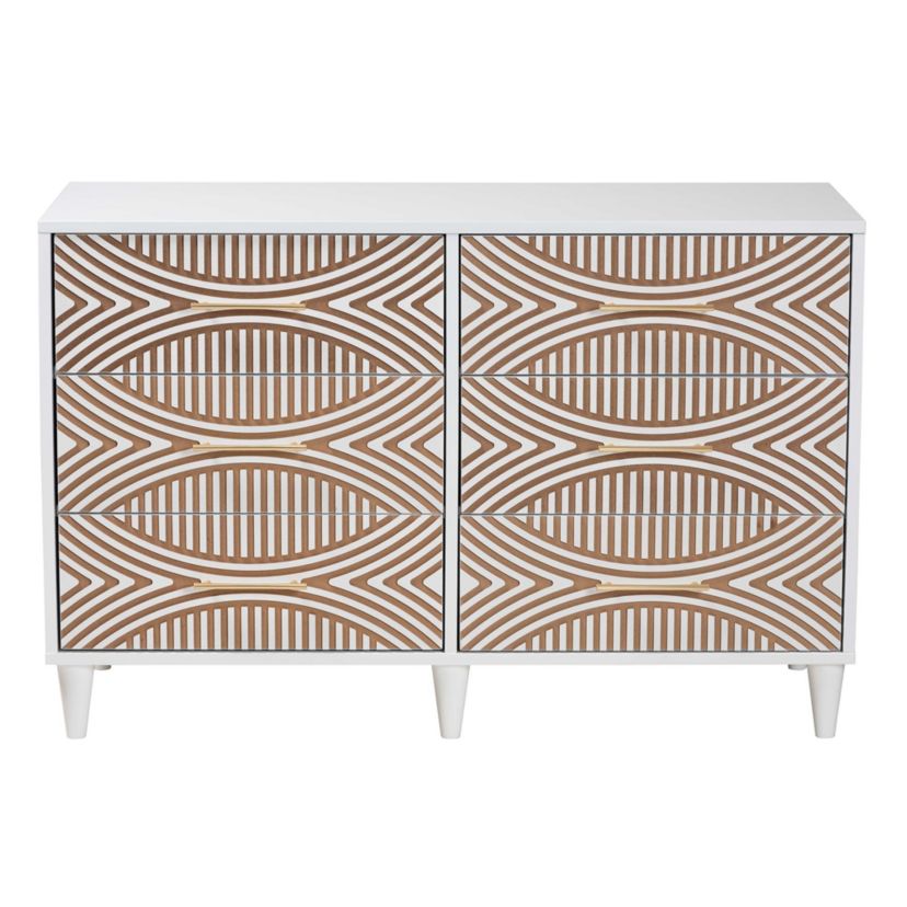 Louetta Coastal White Carved Contrasting 6-Drawer Dresser