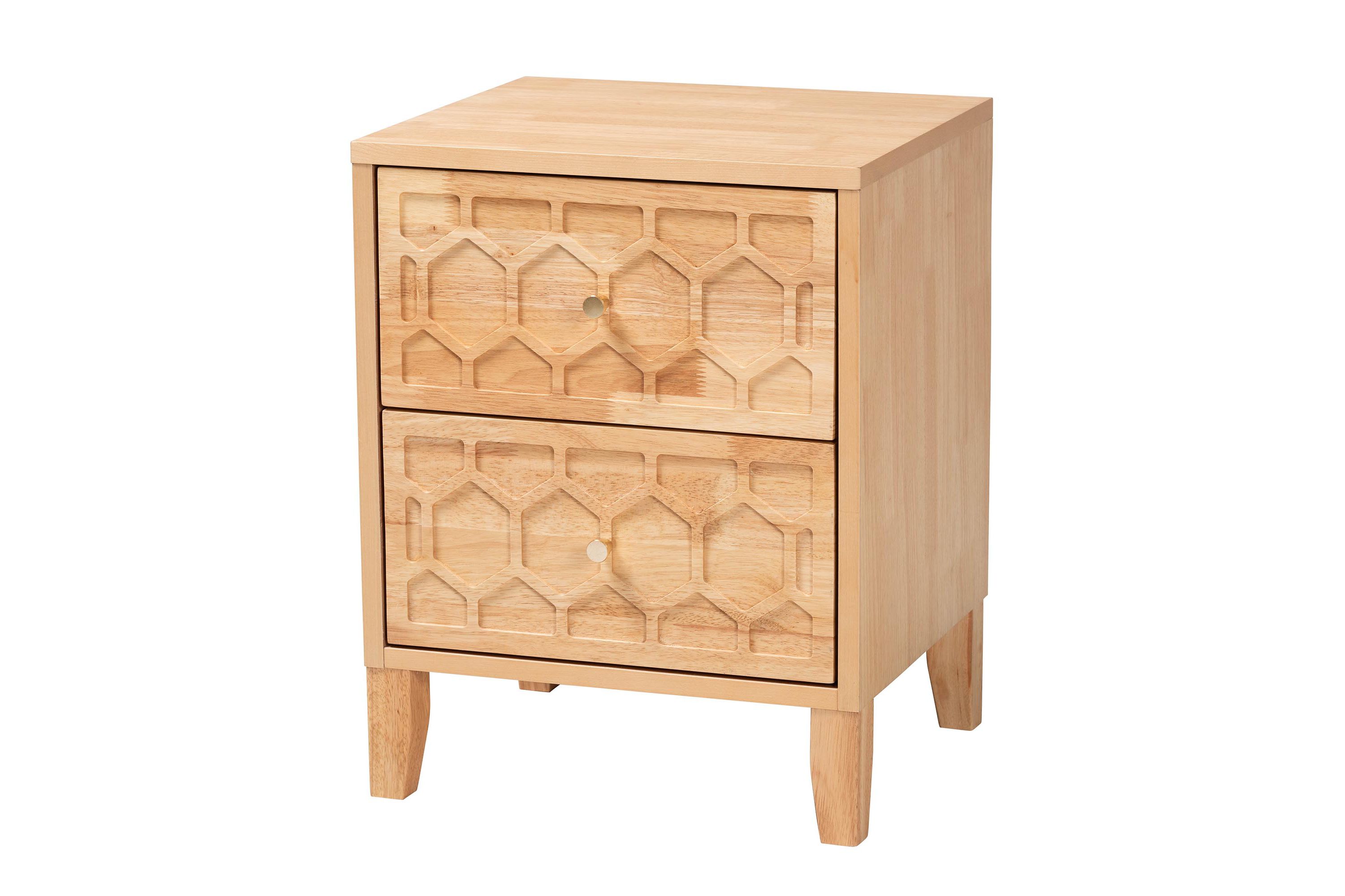 Hosea Japandi Carved Honeycomb Natural 2-Drawer Nightstand