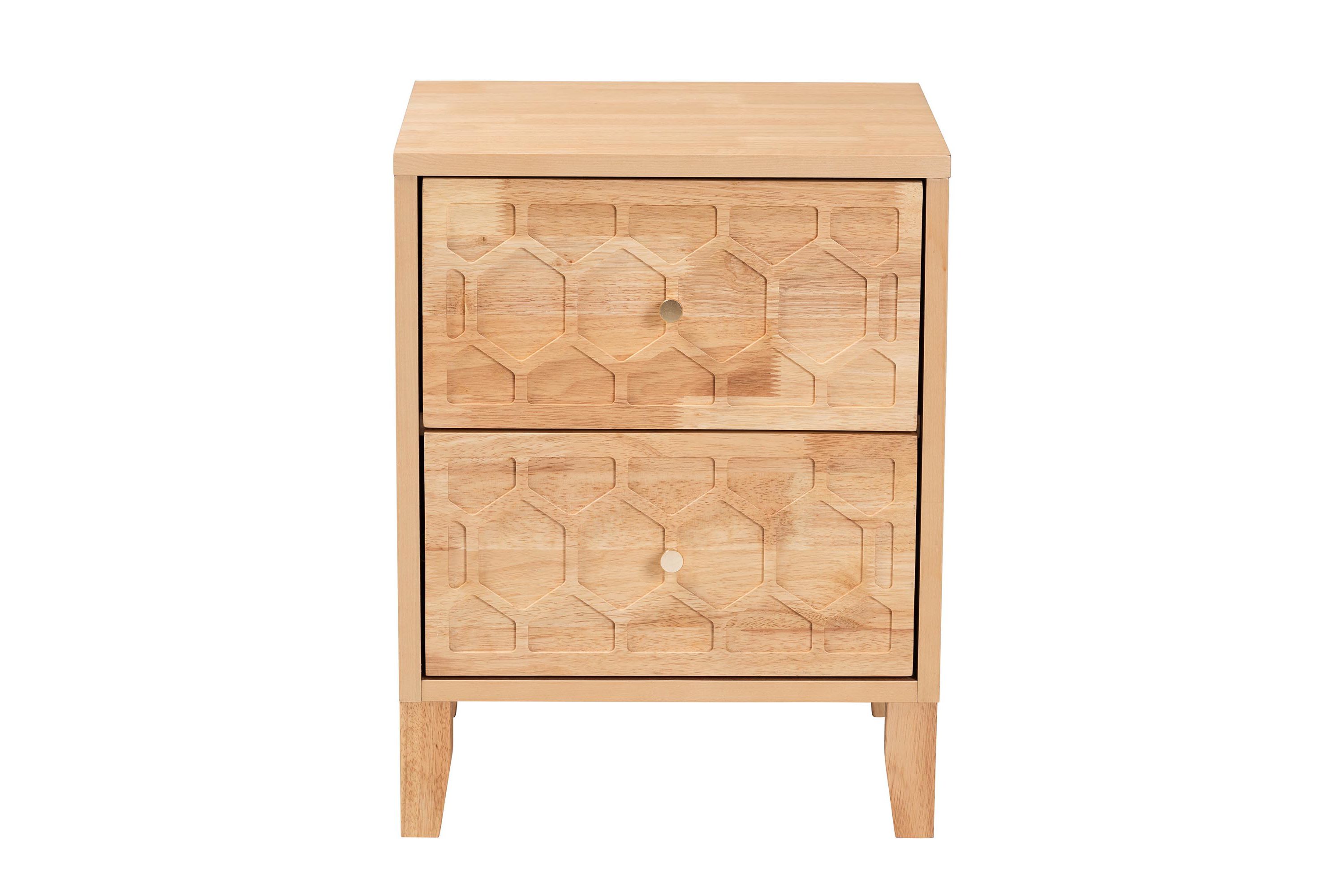 Hosea Japandi Carved Honeycomb Natural 2-Drawer Nightstand