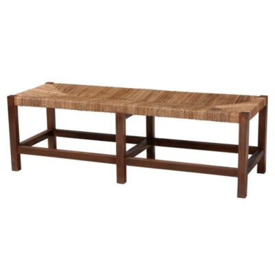 bali & pari Liza Bohemian Natural Seagrass and Wood Accent Bench, Brown