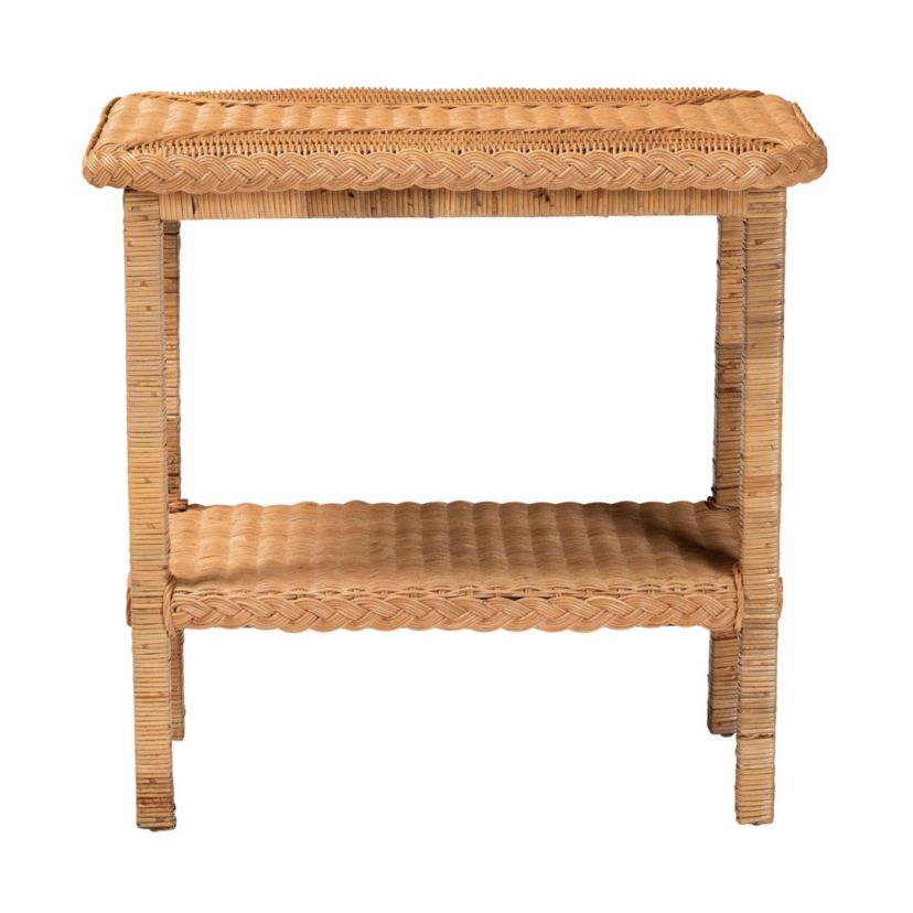 Minahasa Bohemian Light Honey Braided Rattan Side Table