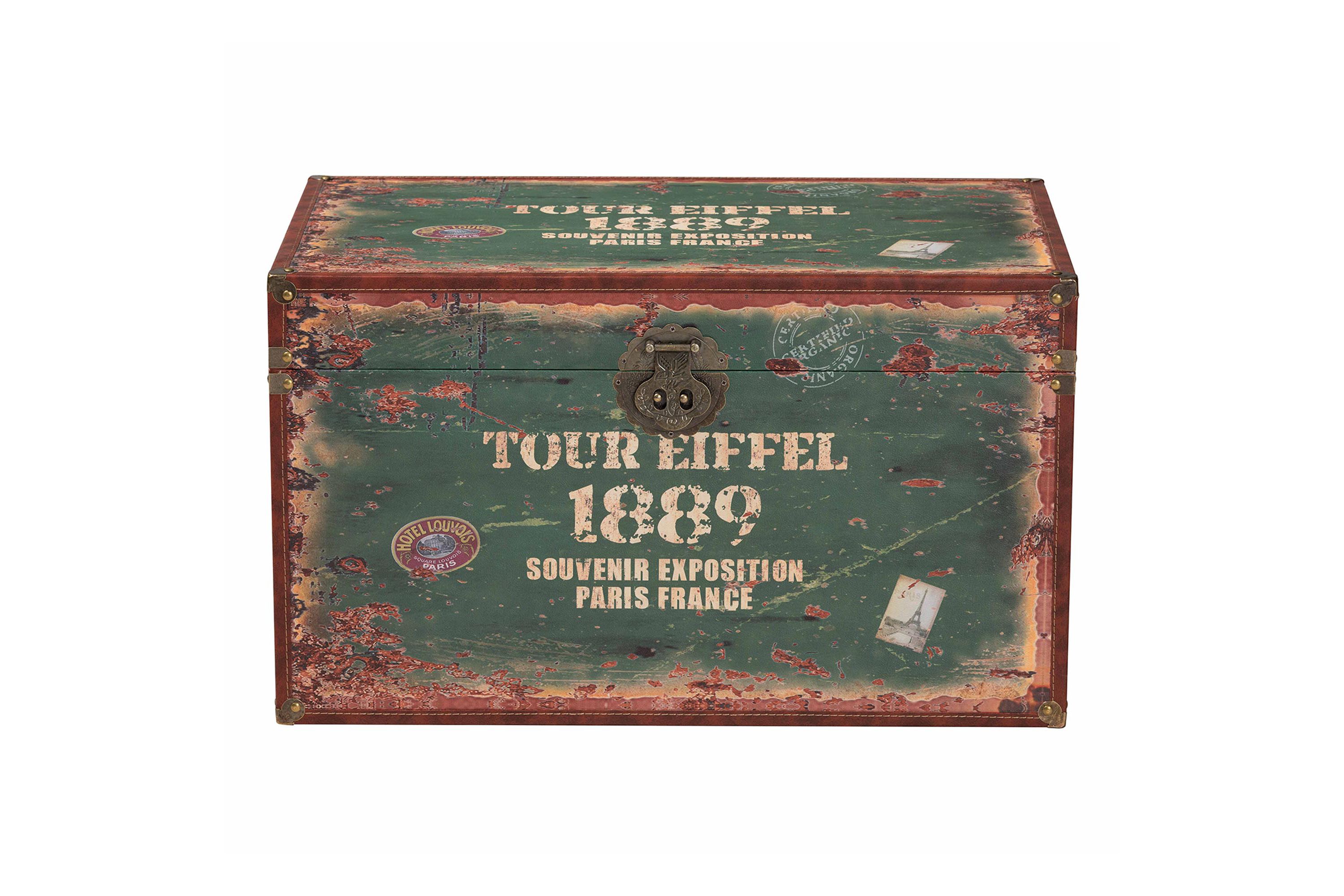 Sabeen Vintage Parisian Faux Leather and Wood 2-Piece Storage Trunk Set