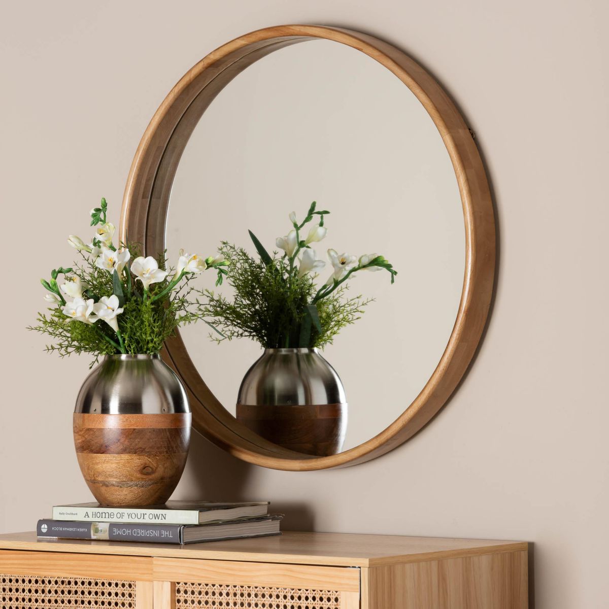 Tazara Japandi Natural Round Accent Wall Mirror