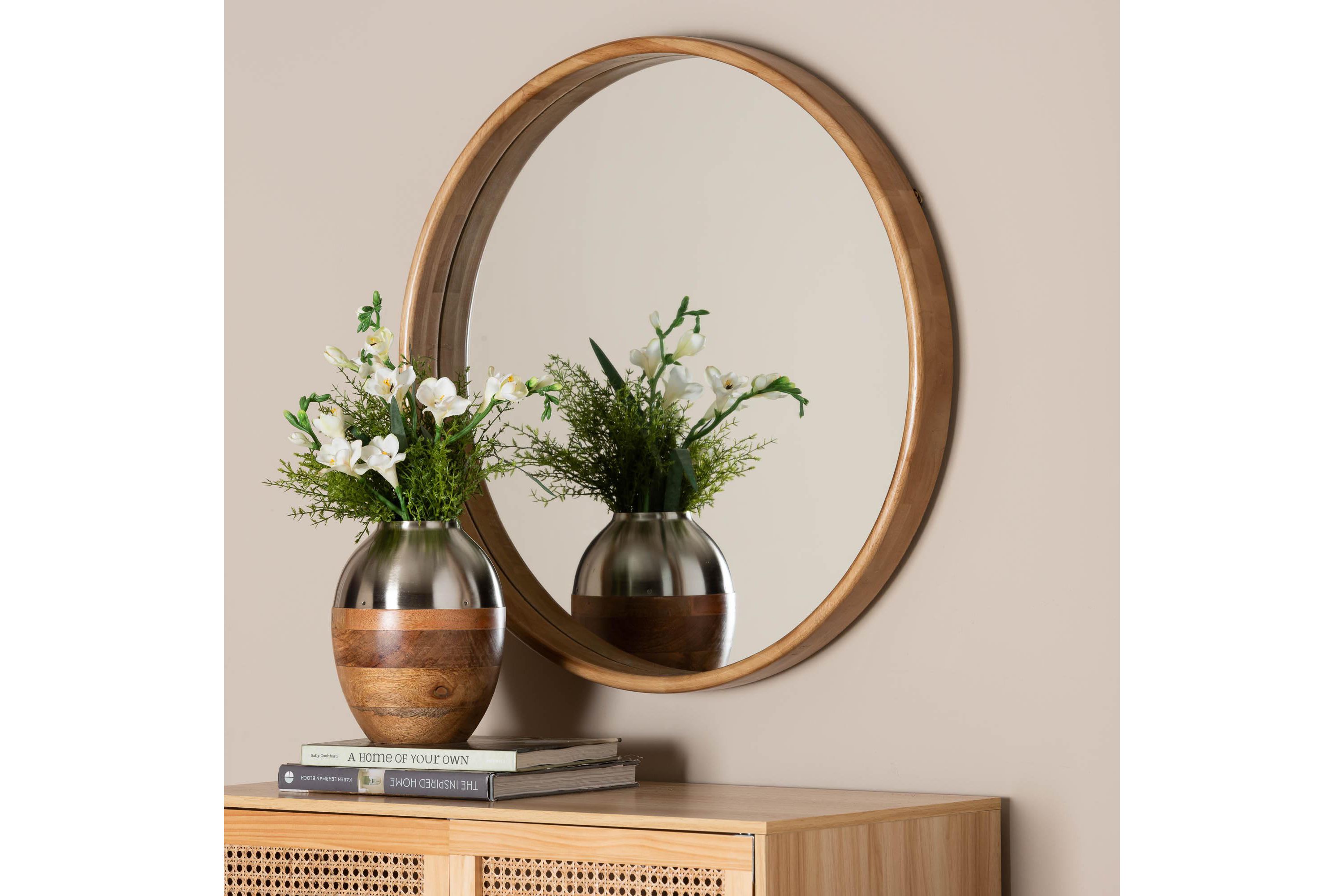 Tazara Japandi Natural Round Accent Wall Mirror