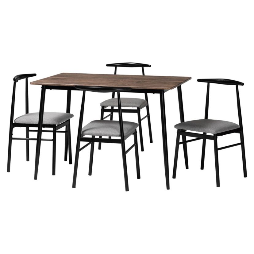 Arnold Modern Industrial Grey Fabric and Metal 5-Piece Dining Set