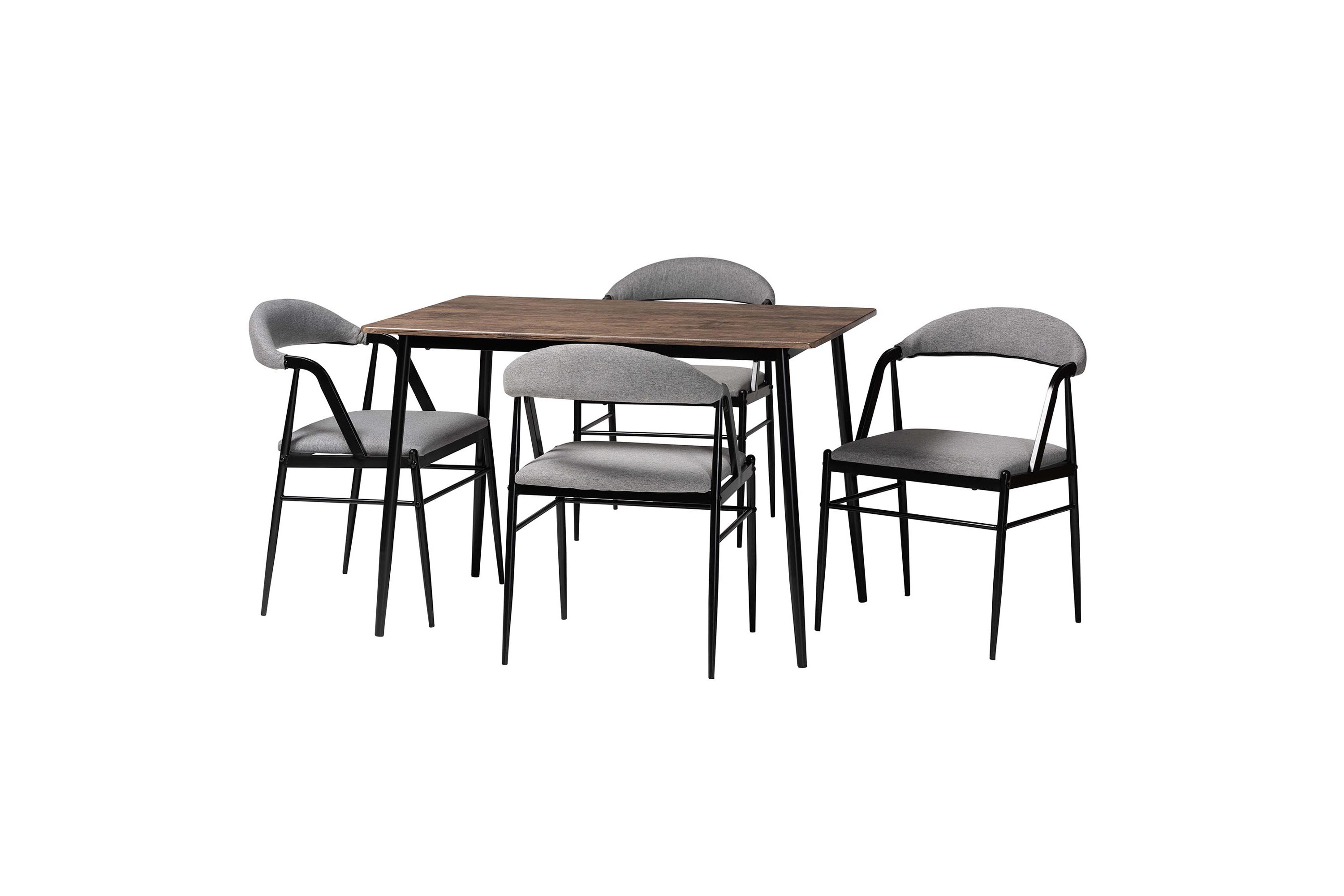Orrin Modern Industrial Grey Fabric and Metal 5-Piece Dining Set