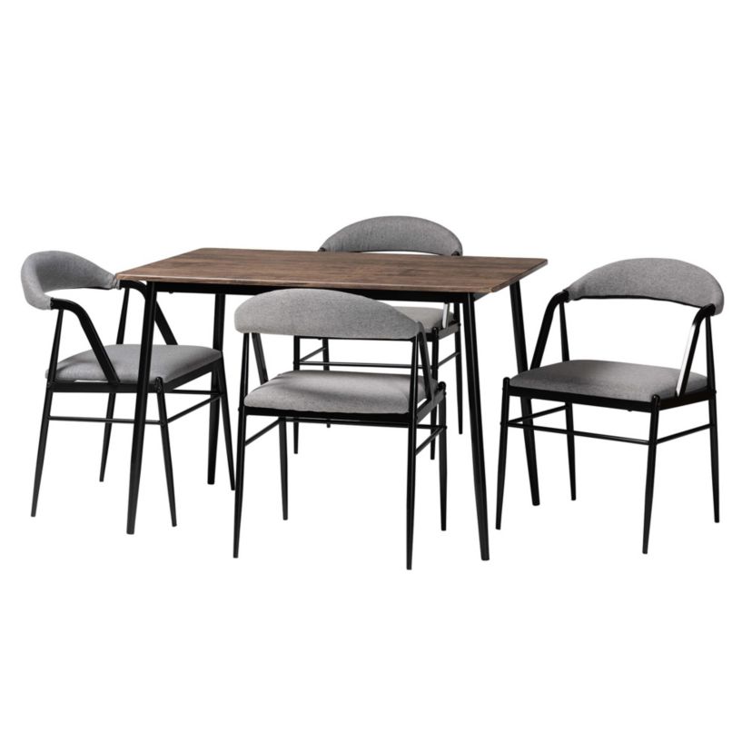 Orrin Modern Industrial Grey Fabric and Metal 5-Piece Dining Set