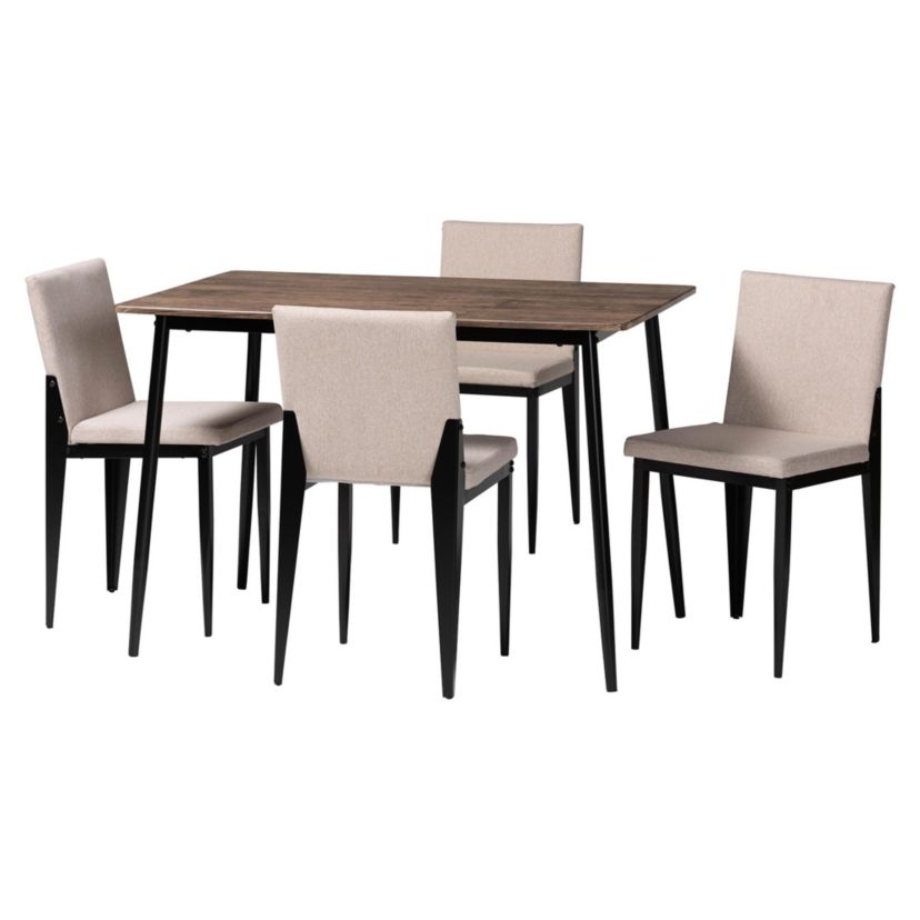 Bishop Industrial Beige Fabric and Metal 5-Piece Dining Set