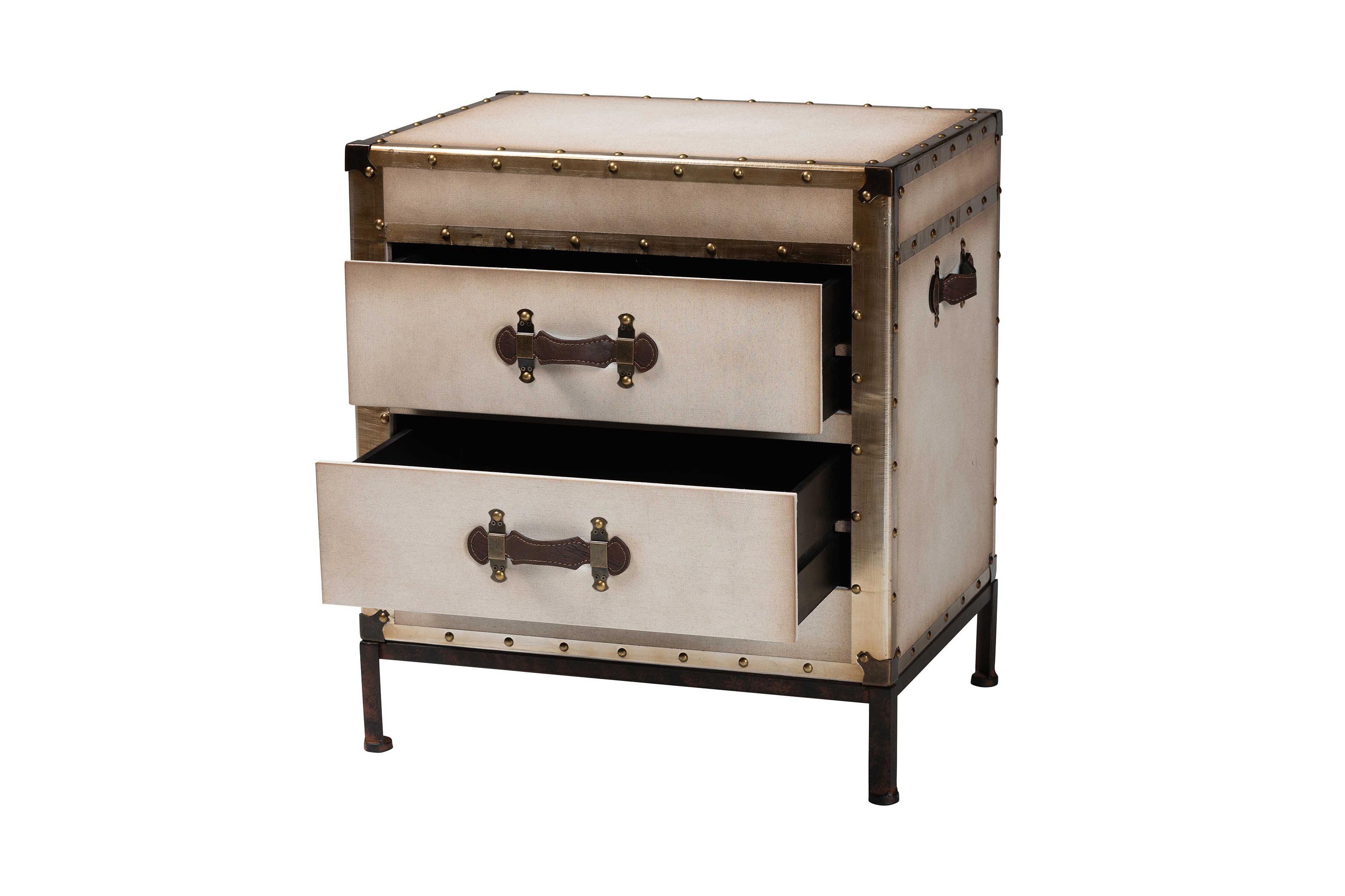 Laura Vintage White Canvas 2-Drawer End Table Trunk