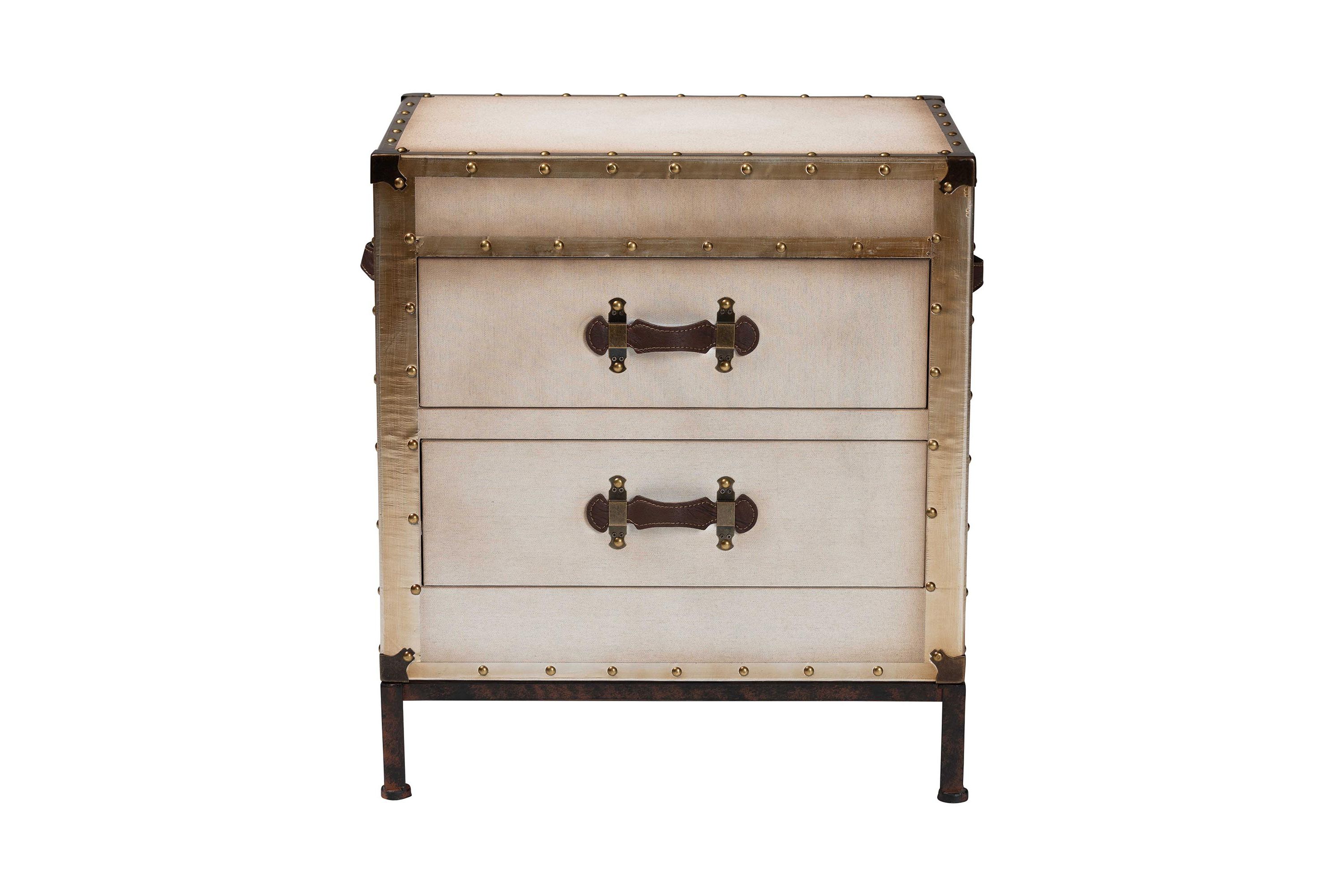 Laura Vintage White Canvas 2-Drawer End Table Trunk