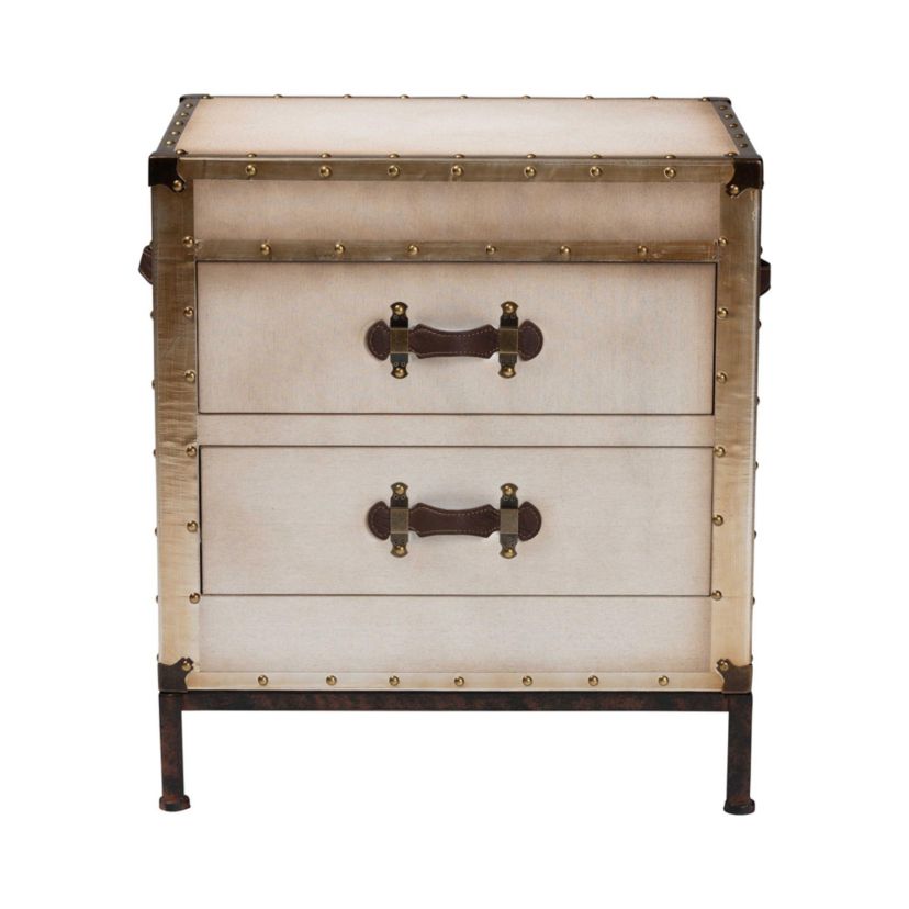 Laura Vintage White Canvas 2-Drawer End Table Trunk