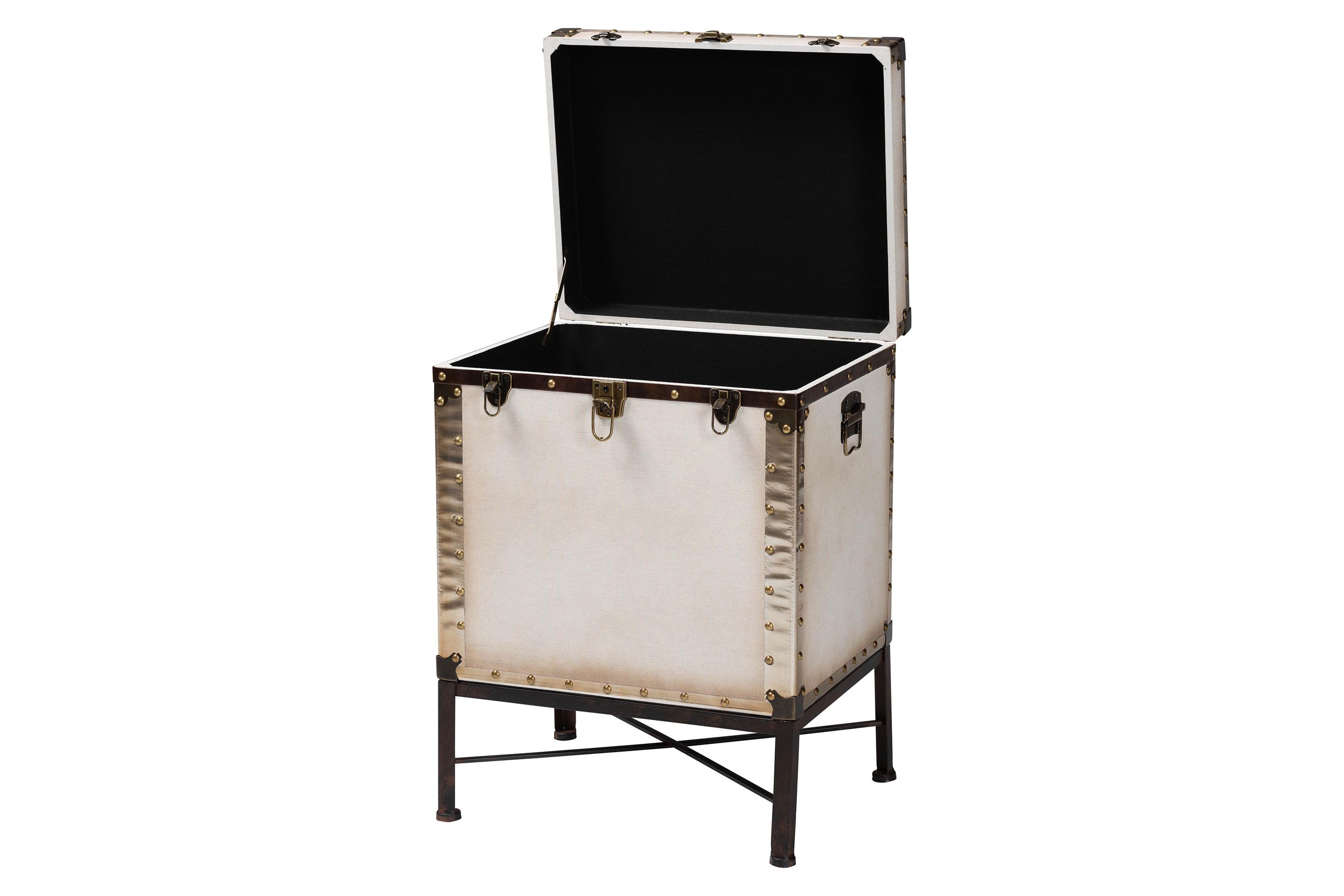 Laura Vintage White Canvas Lift-Top Trunk End Table