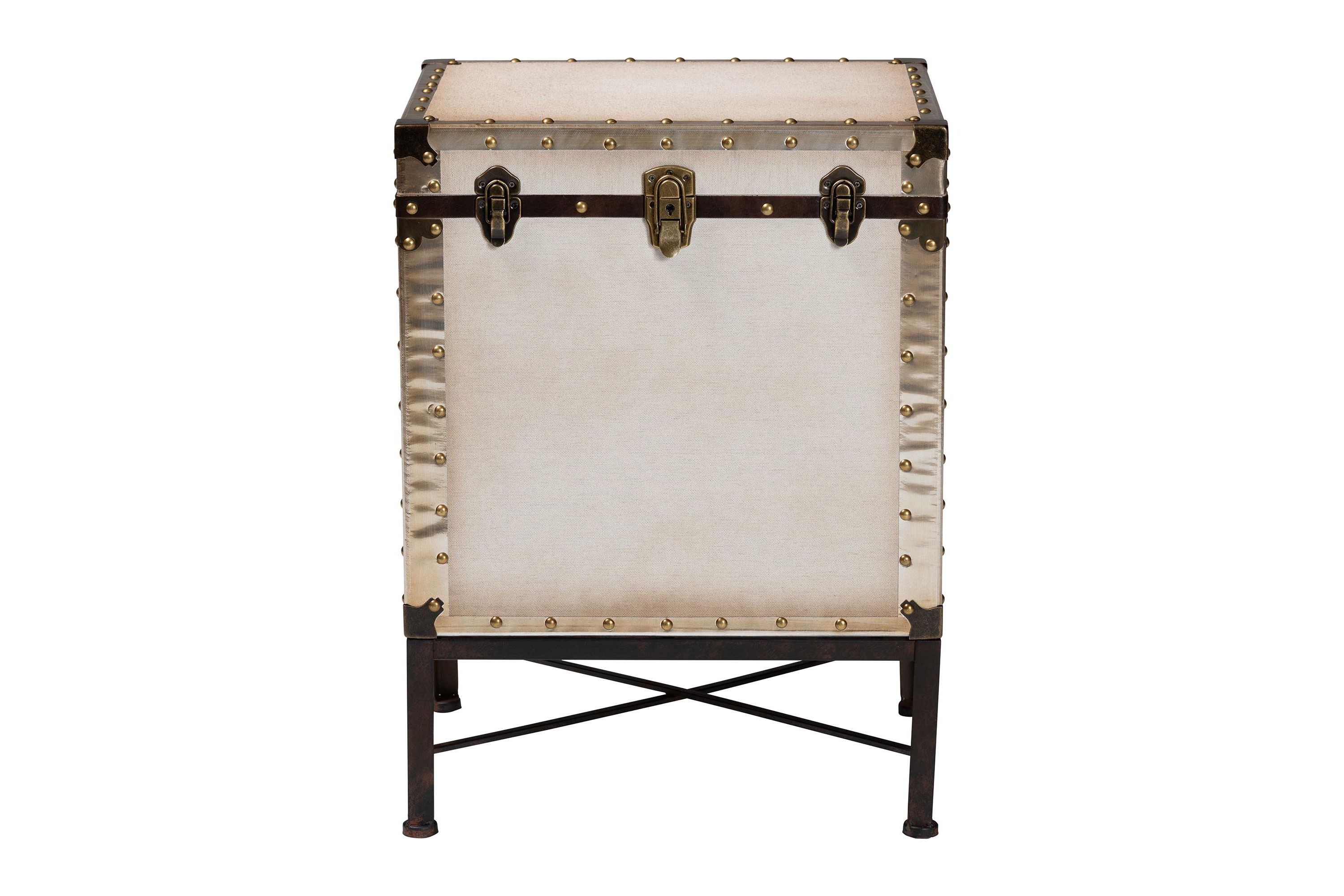 Laura Vintage White Canvas Lift-Top Trunk End Table