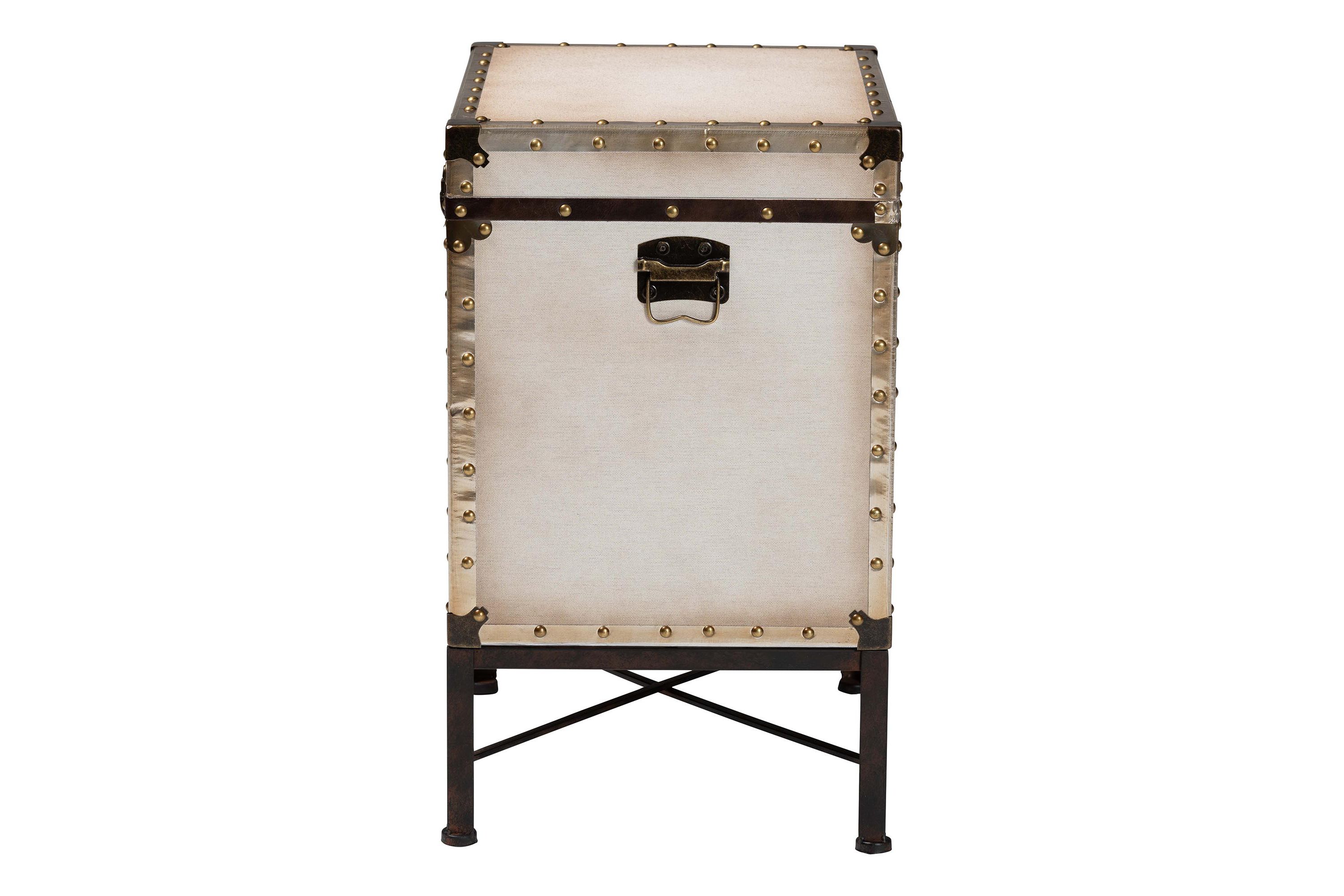 Laura Vintage White Canvas Lift-Top Trunk End Table