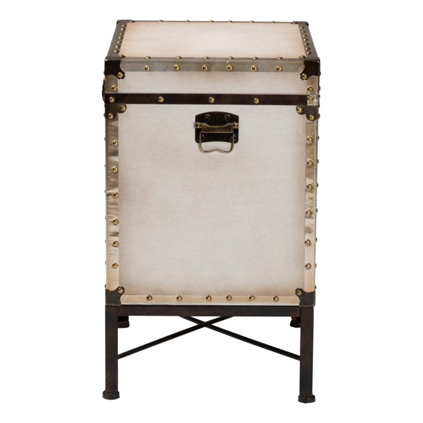 Laura Vintage White Canvas Lift-Top Trunk End Table