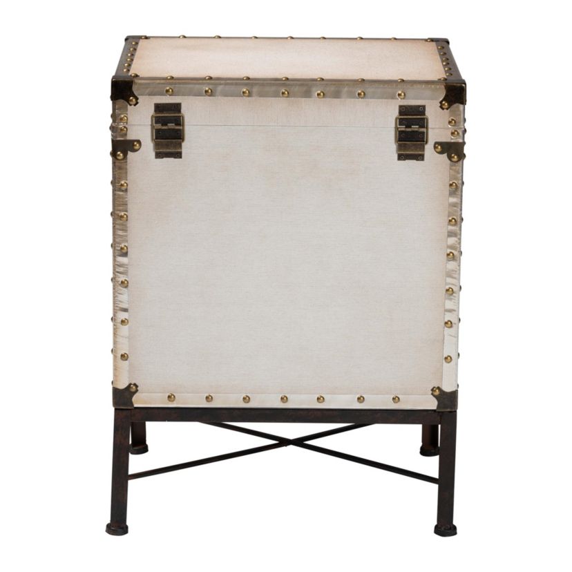 Laura Vintage White Canvas Lift-Top Trunk End Table