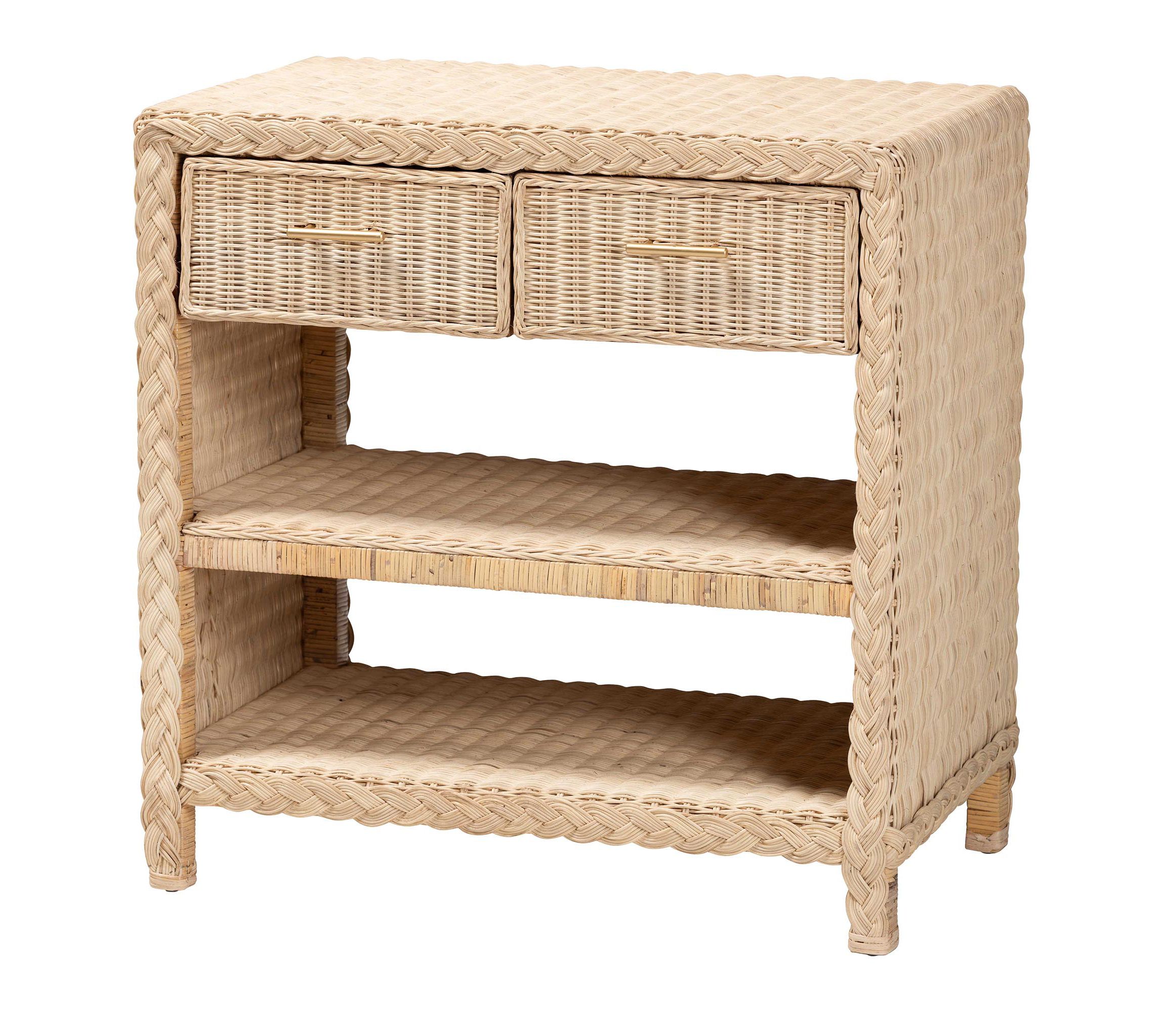 Lanica Japandi Sun Bleached Rattan 2-Drawer Console Table