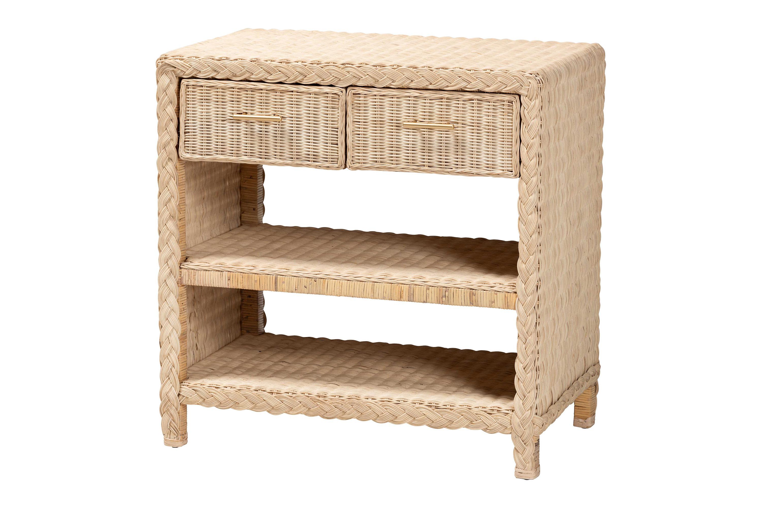 Lanica Japandi Sun Bleached Rattan 2-Drawer Console Table