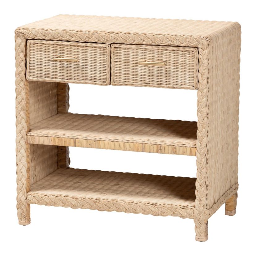 Lanica Japandi Sun Bleached Rattan 2-Drawer Console Table