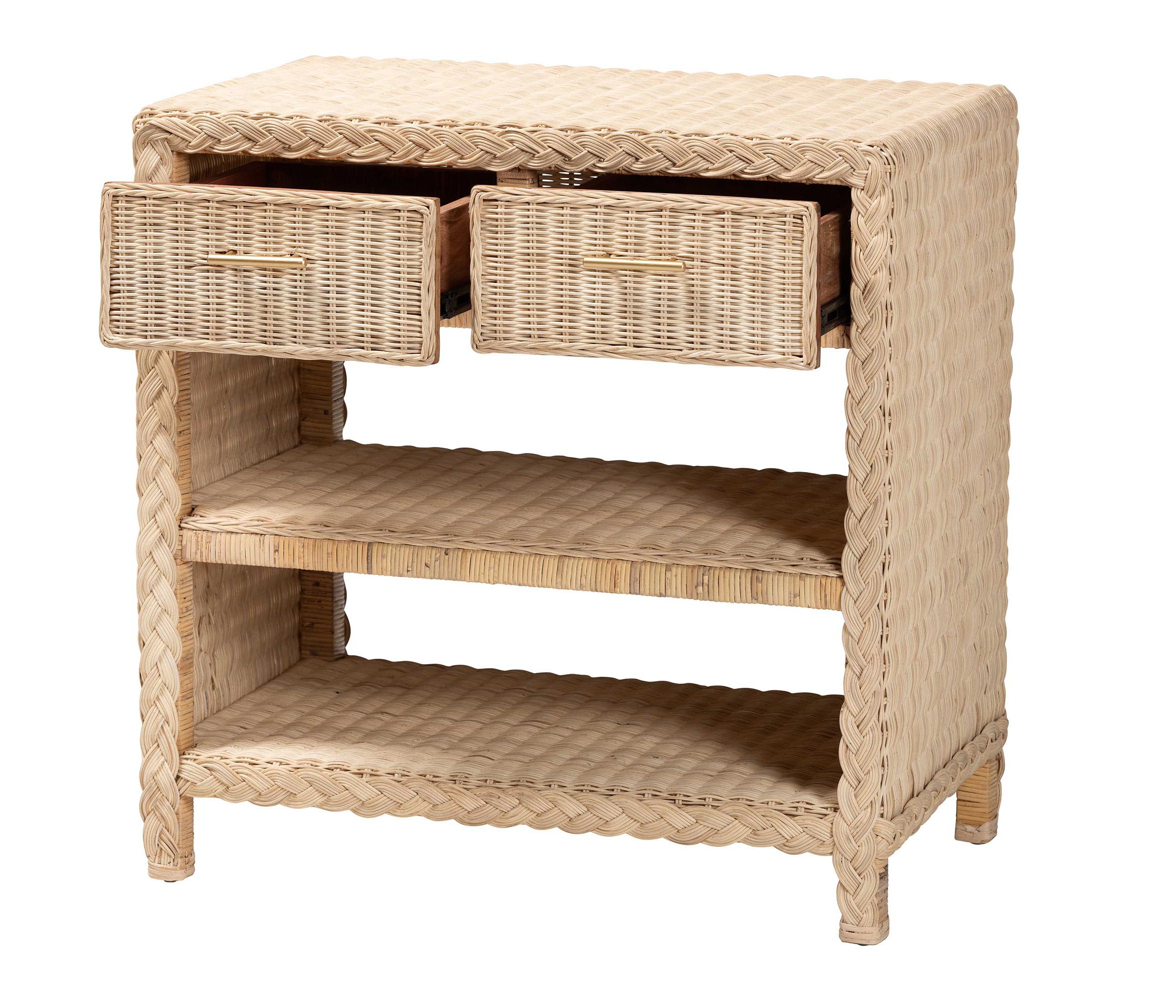 Lanica Japandi Sun Bleached Rattan 2-Drawer Console Table