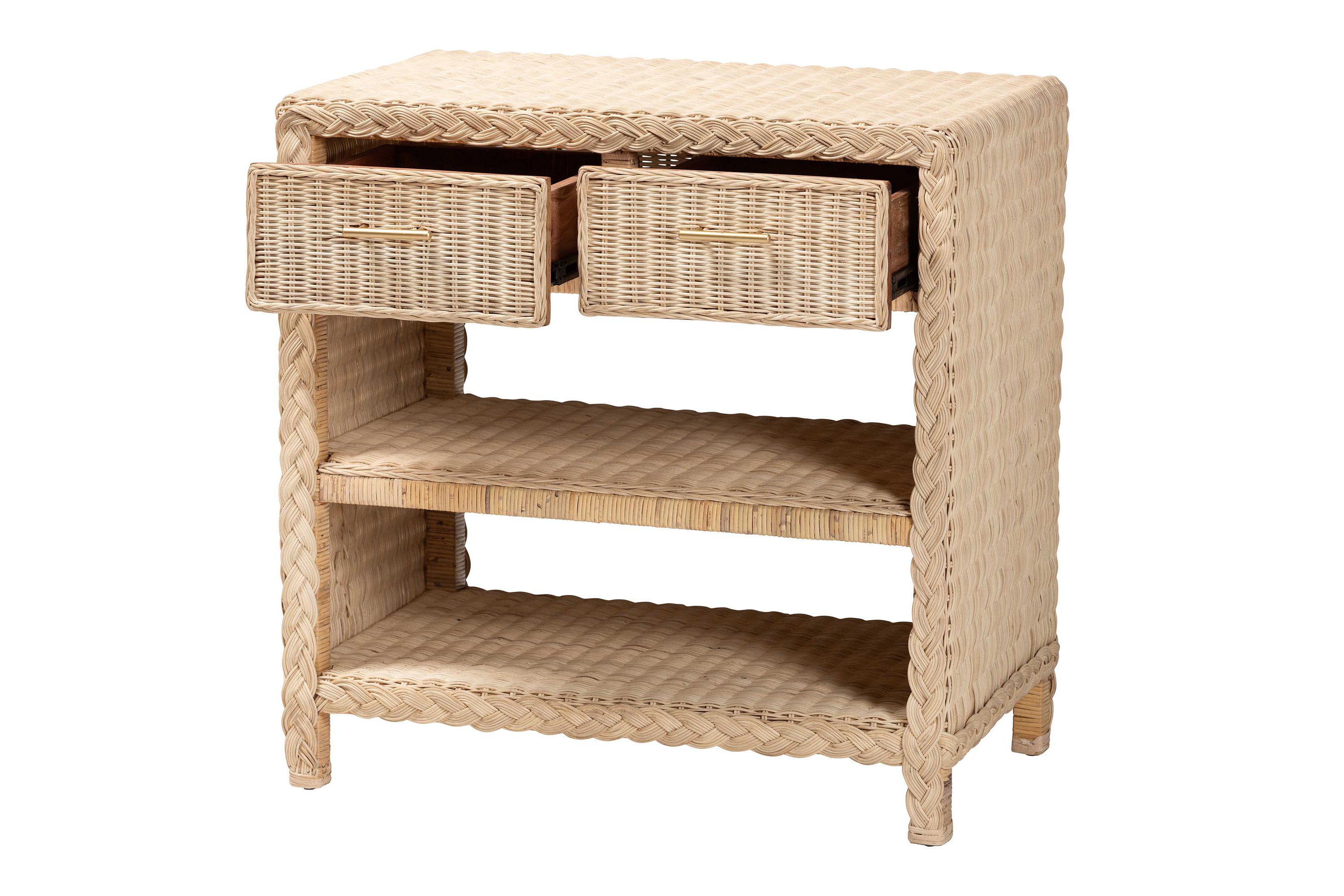 Lanica Japandi Sun Bleached Rattan 2-Drawer Console Table